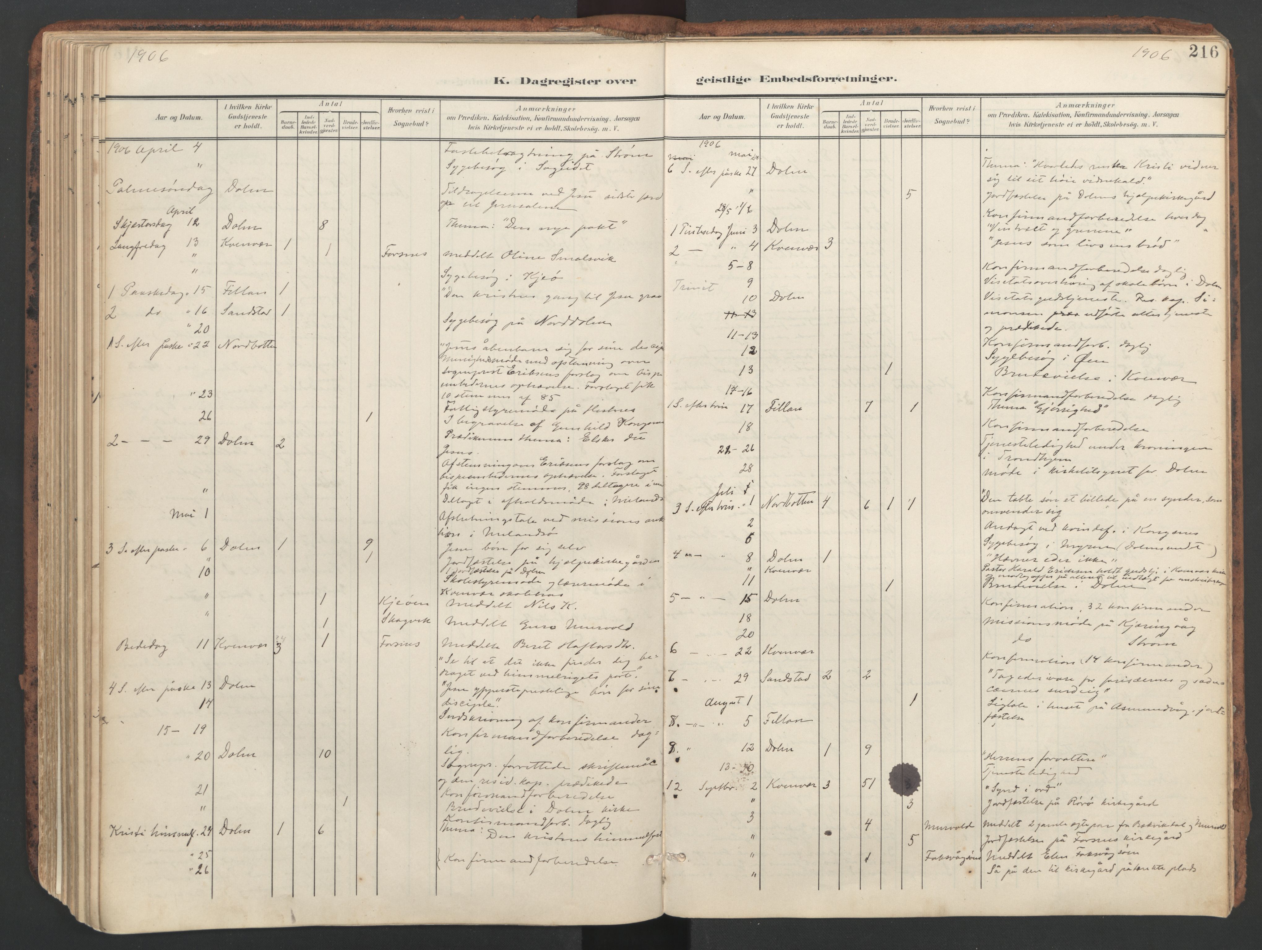 Ministerialprotokoller, klokkerbøker og fødselsregistre - Sør-Trøndelag, SAT/A-1456/634/L0537: Parish register (official) no. 634A13, 1896-1922, p. 216