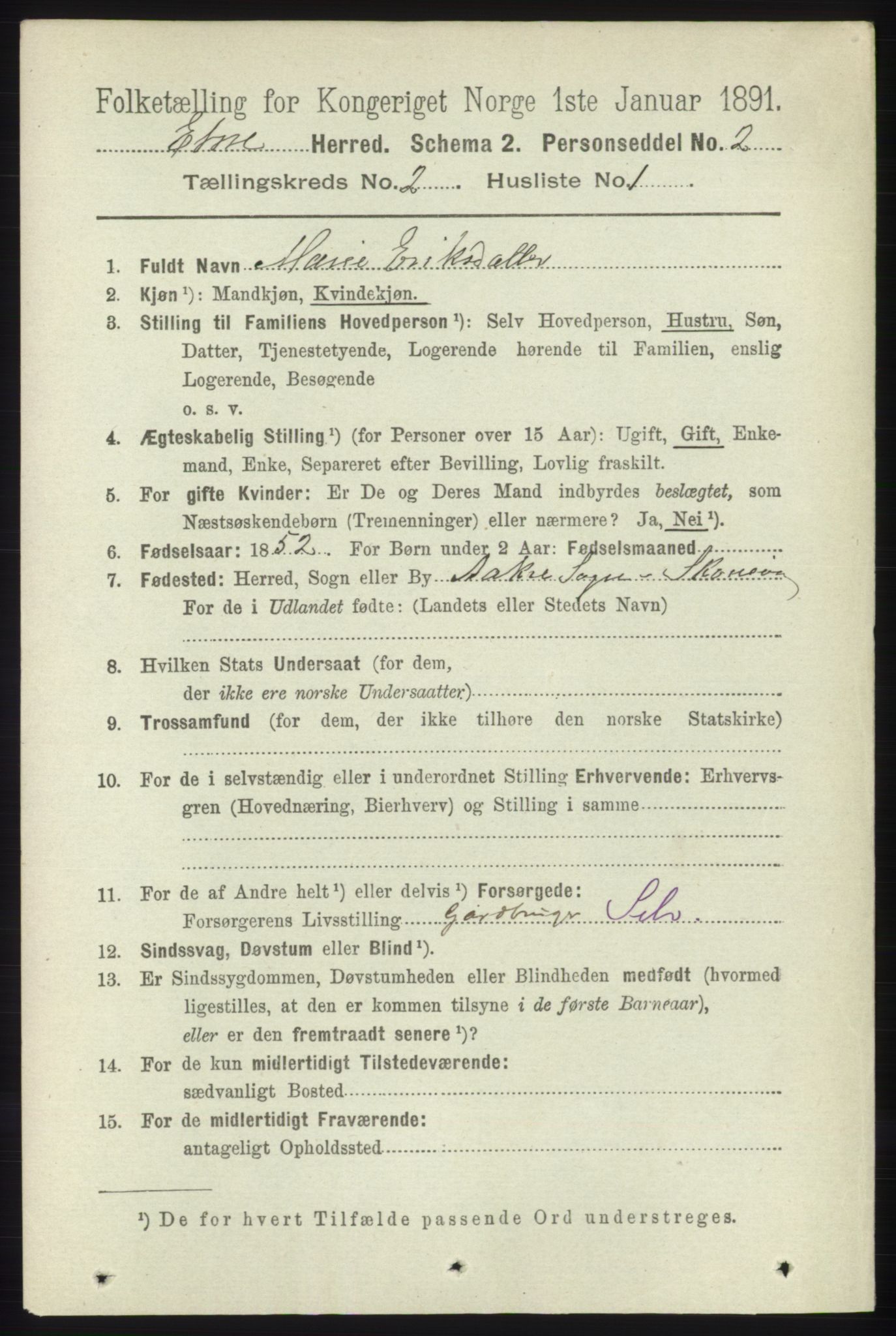 RA, 1891 census for 1211 Etne, 1891, p. 333