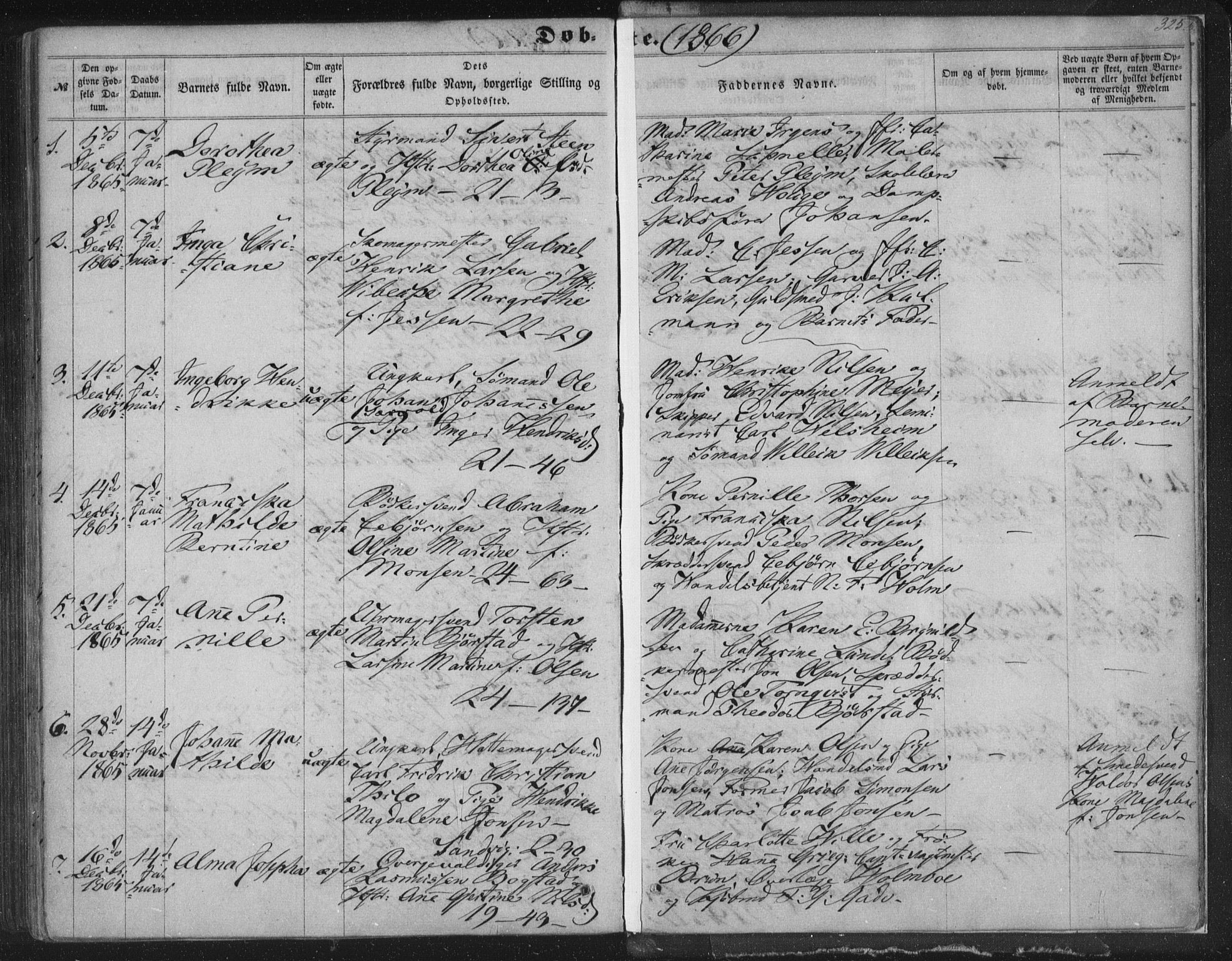 Korskirken sokneprestembete, SAB/A-76101/H/Haa/L0018: Parish register (official) no. B 4, 1857-1866, p. 325