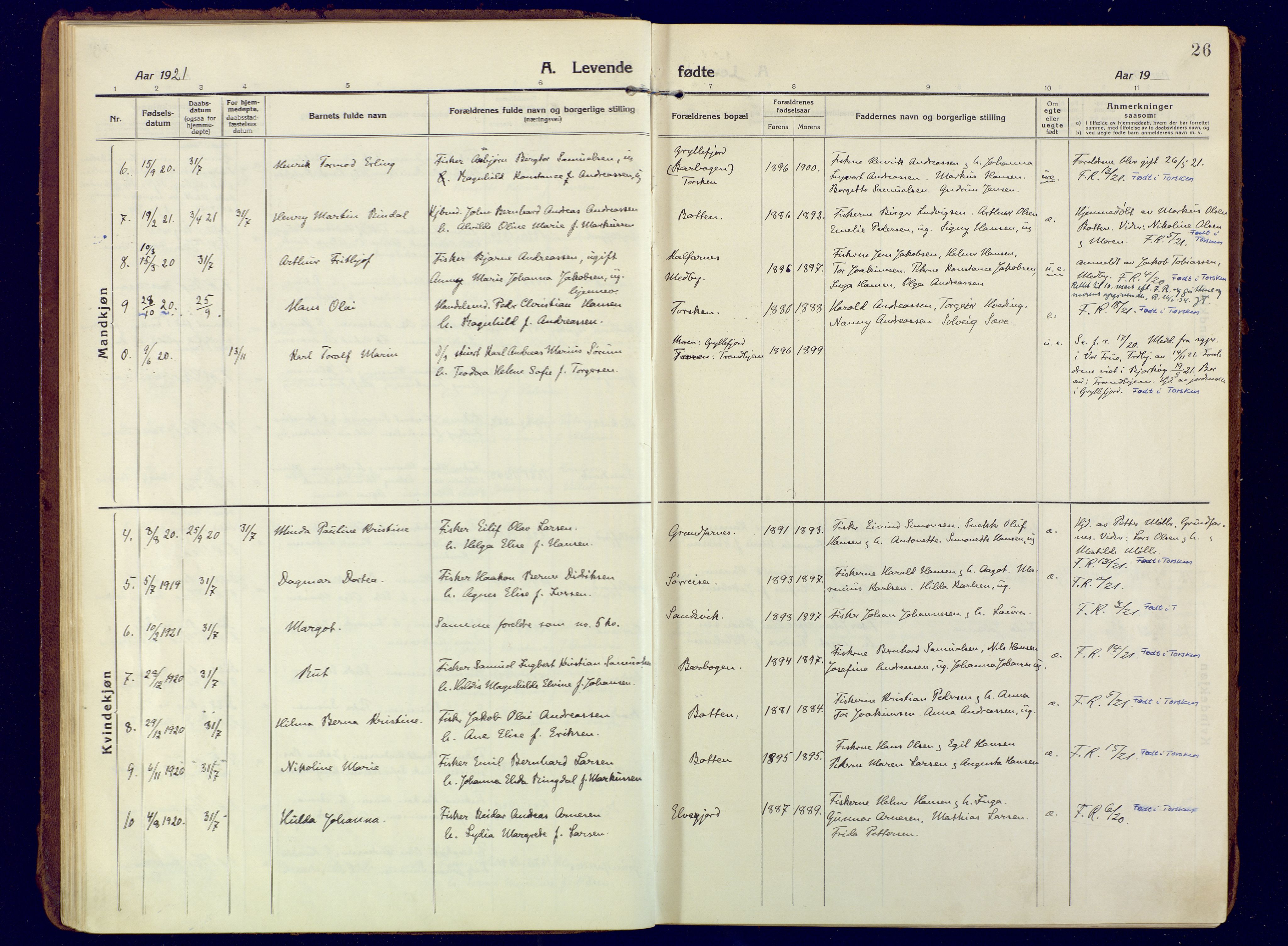 Berg sokneprestkontor, SATØ/S-1318/G/Ga/Gaa: Parish register (official) no. 10, 1916-1928, p. 26