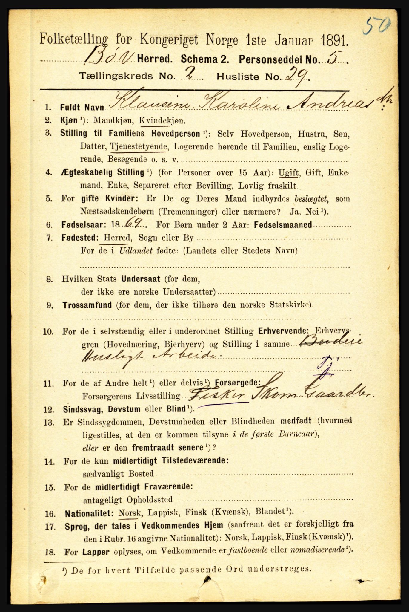 RA, 1891 census for 1867 Bø, 1891, p. 752