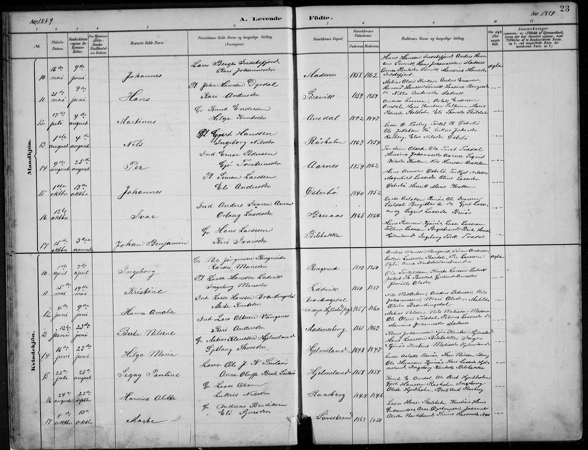 Lavik sokneprestembete, AV/SAB-A-80901: Parish register (copy) no. A 2, 1882-1910, p. 23