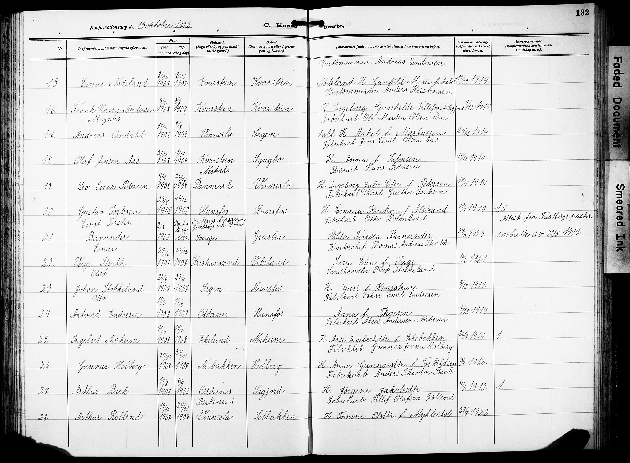 Vennesla sokneprestkontor, AV/SAK-1111-0045/Fb/Fbb/L0007: Parish register (copy) no. B 7, 1922-1933, p. 132