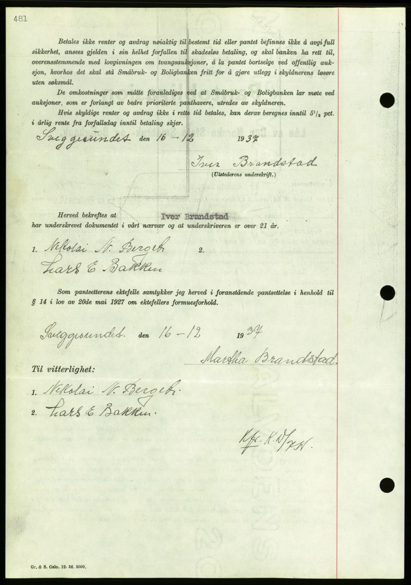 Nordmøre sorenskriveri, AV/SAT-A-4132/1/2/2Ca/L0092: Mortgage book no. B82, 1937-1938, Diary no: : 3102/1937