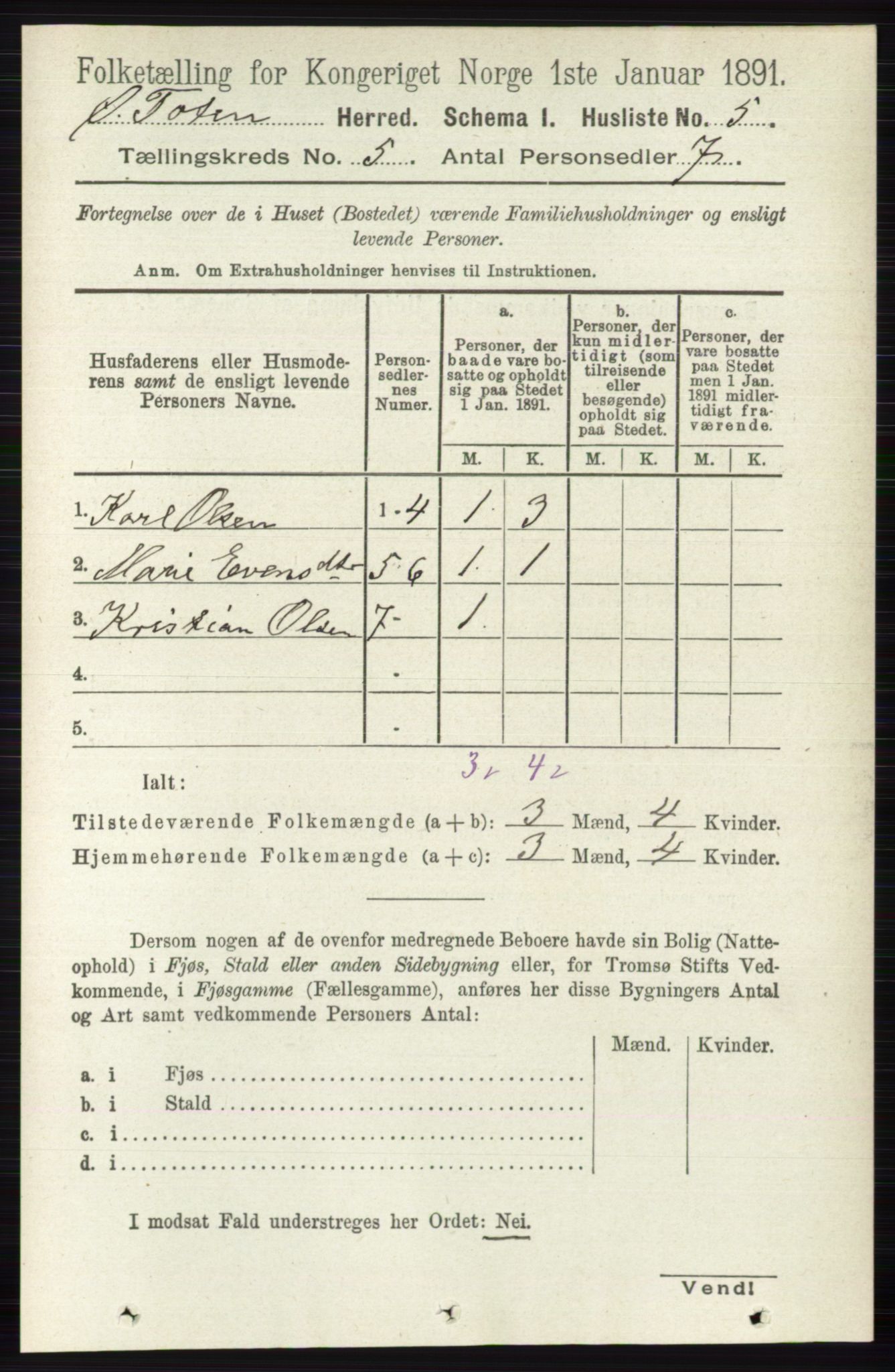 RA, 1891 census for 0528 Østre Toten, 1891, p. 3092