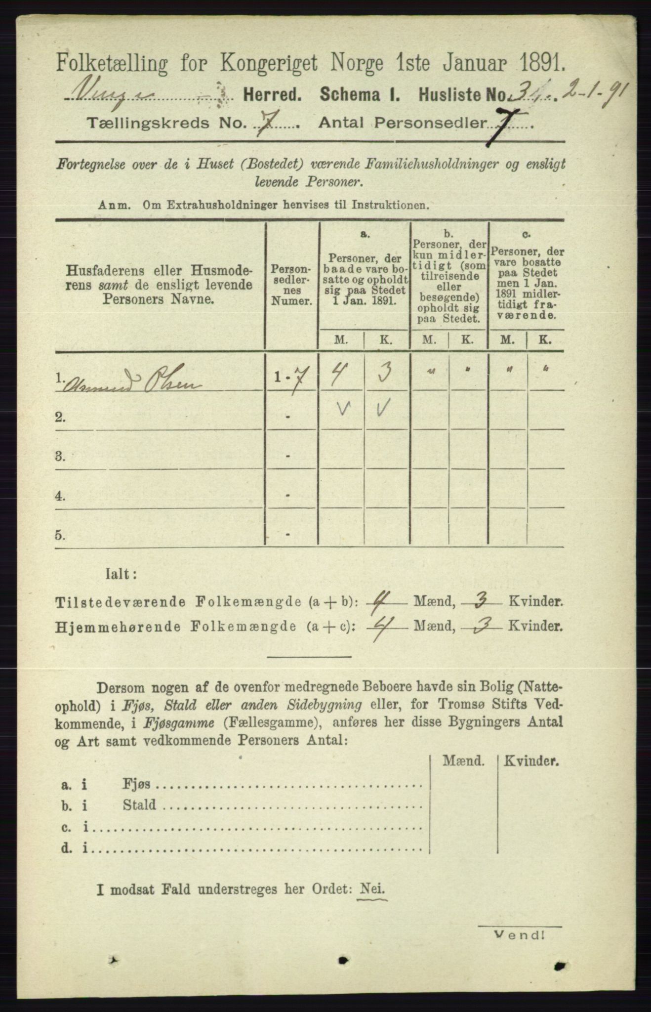 RA, 1891 census for 0834 Vinje, 1891, p. 1752