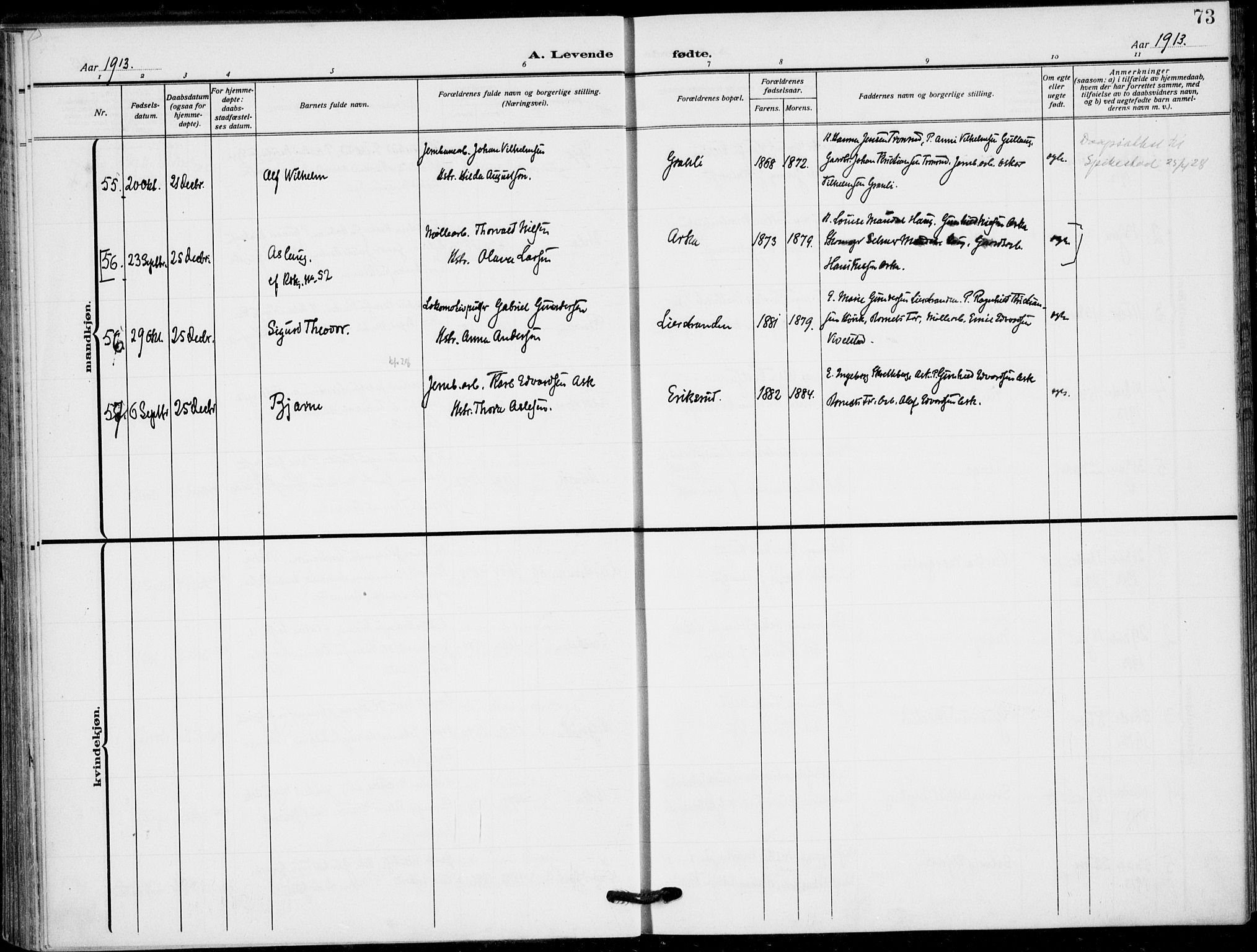 Lier kirkebøker, SAKO/A-230/F/Fa/L0018: Parish register (official) no. I 18, 1909-1917, p. 73