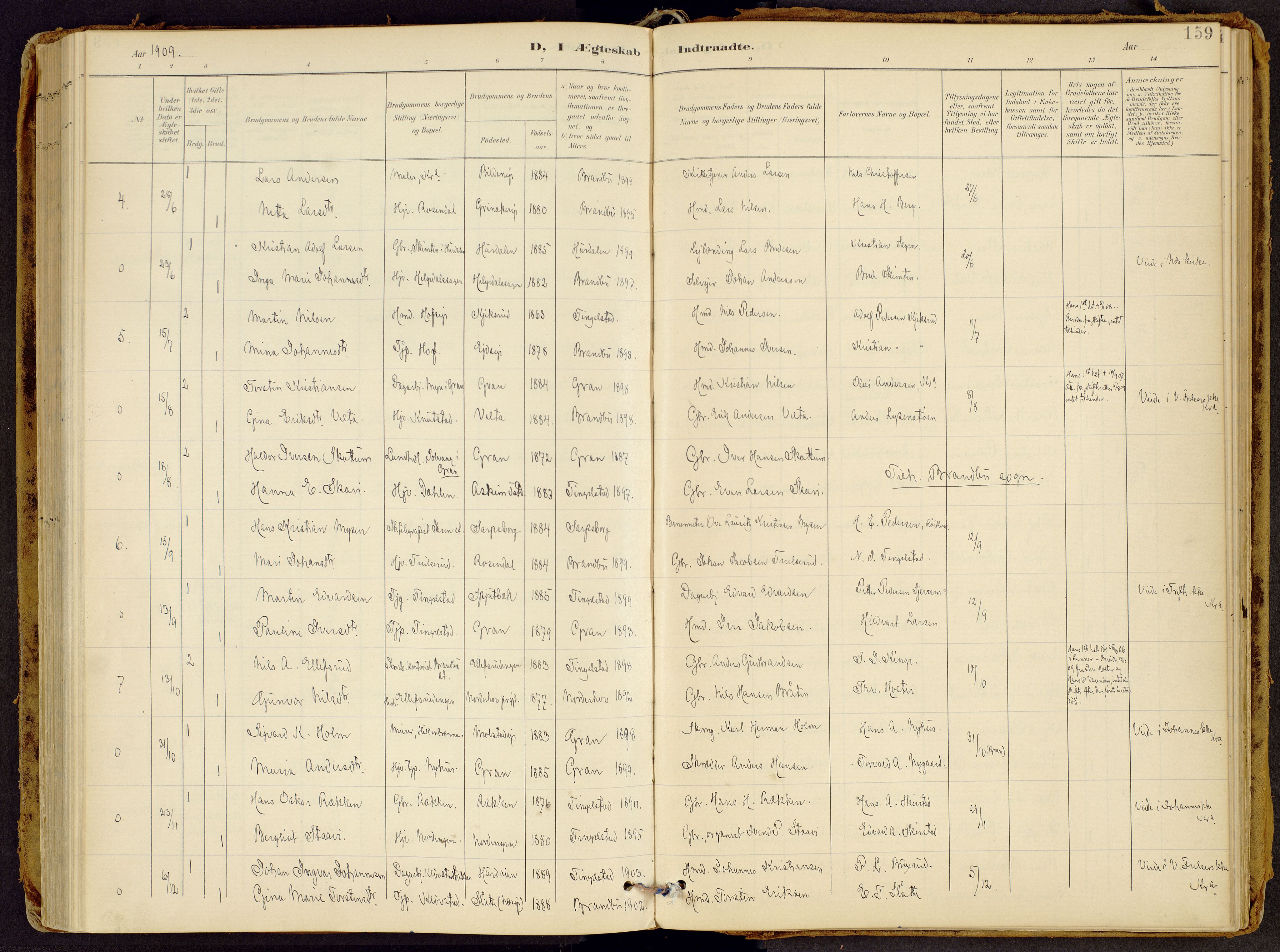 Brandbu prestekontor, AV/SAH-PREST-114/H/Ha/Haa/L0002: Parish register (official) no. 2, 1899-1914, p. 159