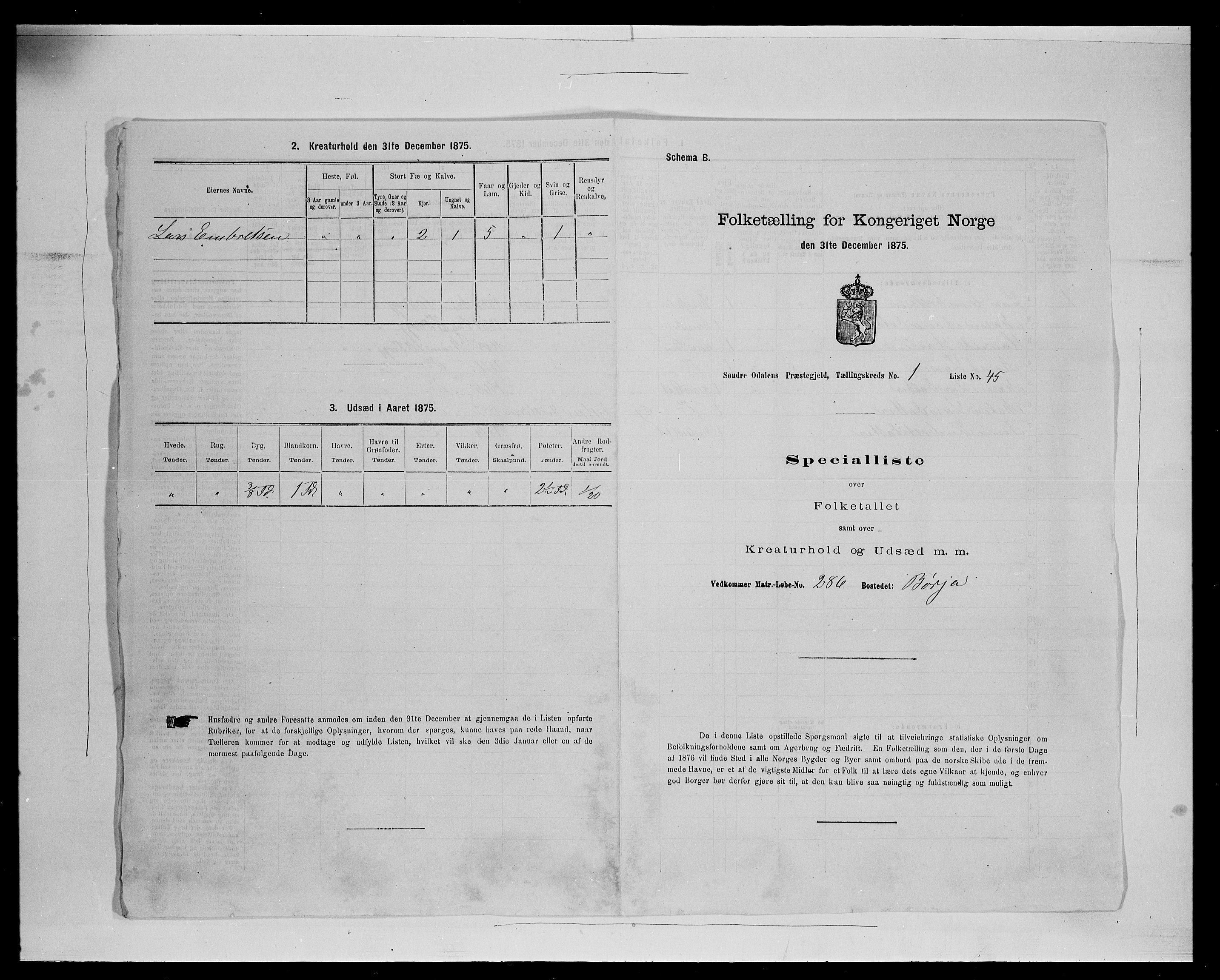 SAH, 1875 census for 0419P Sør-Odal, 1875, p. 224