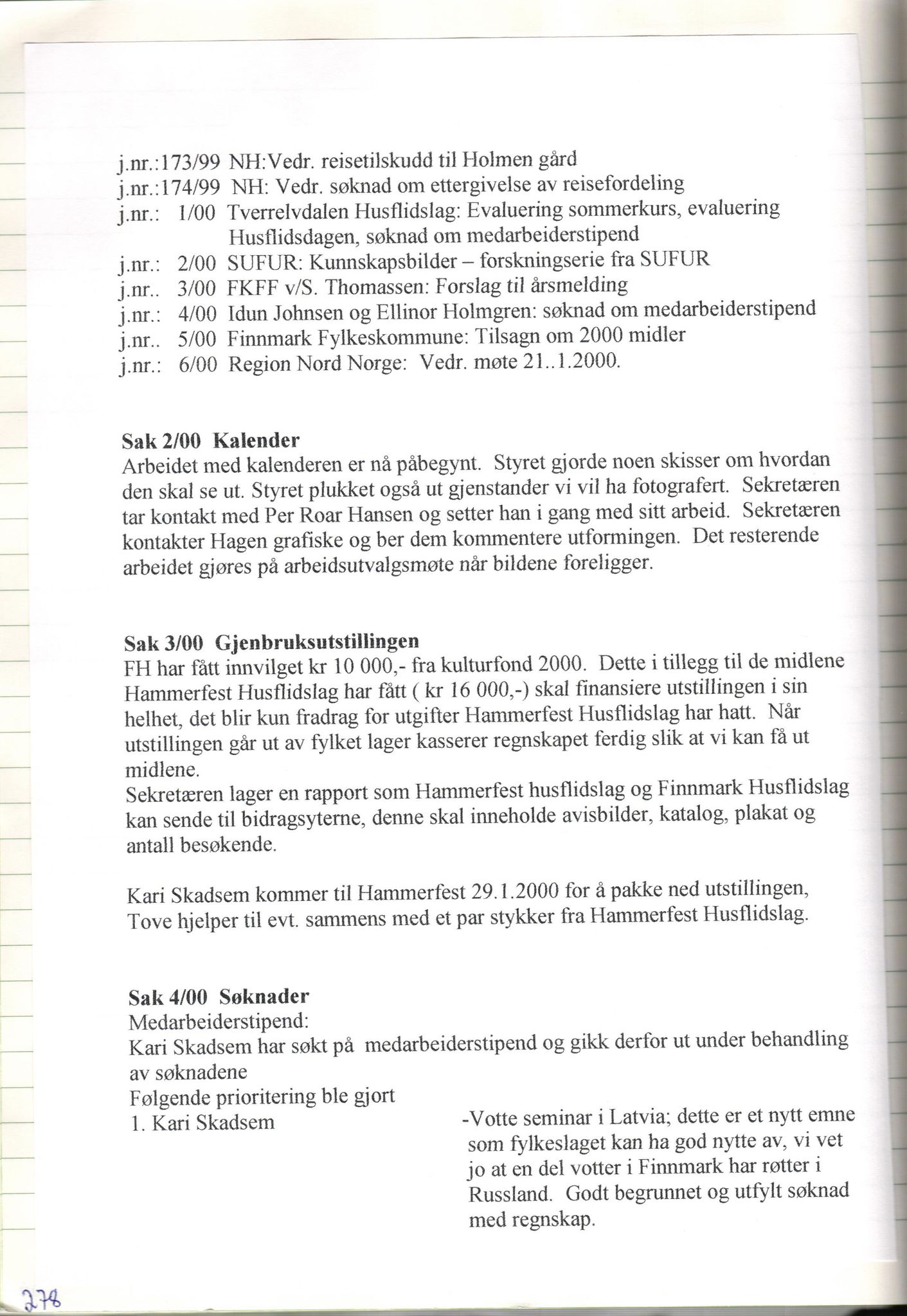 Finnmark Husflidslag, FMFB/A-1134/A/L0004: Møtebok, 1995-2000, p. 284