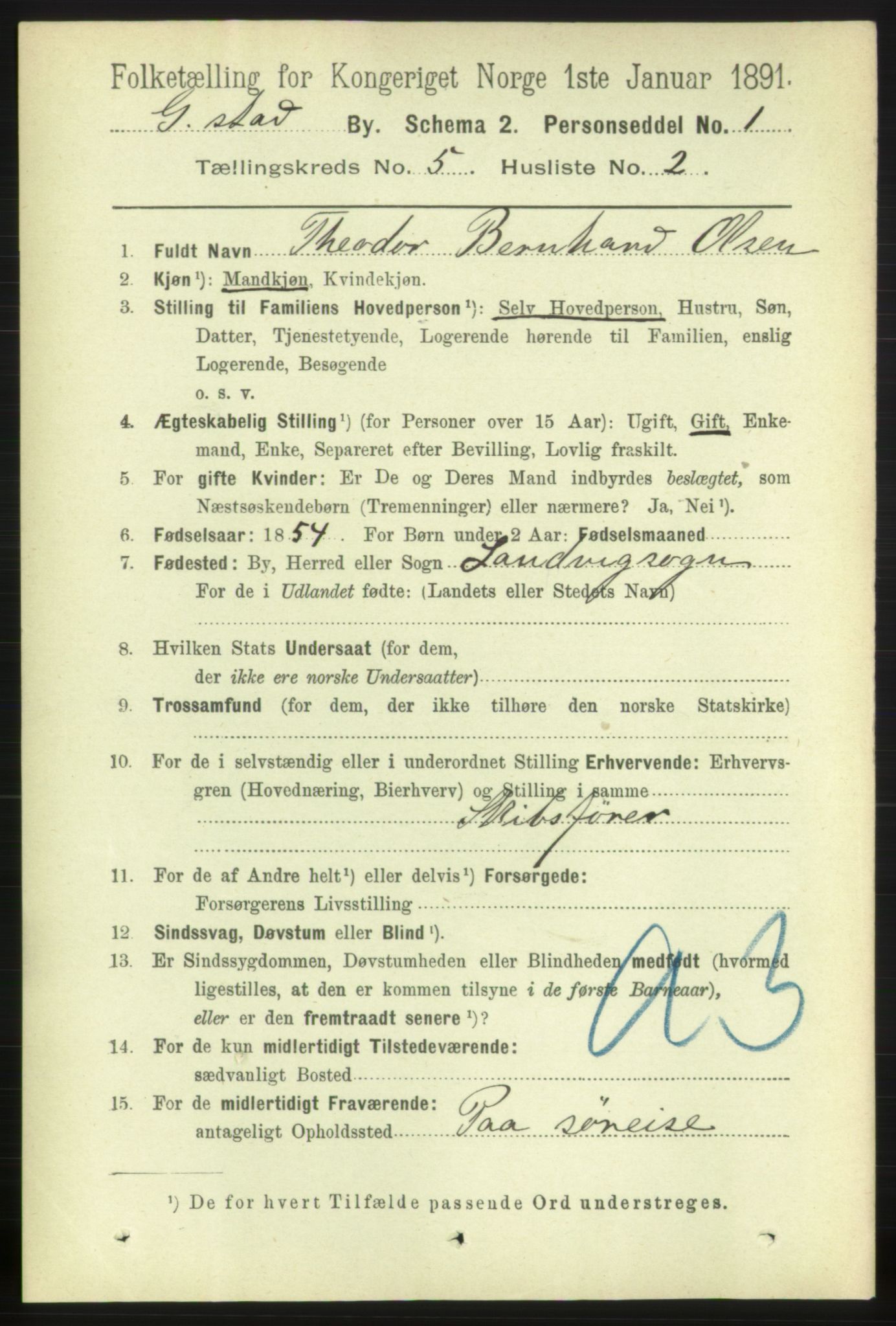 RA, 1891 census for 0904 Grimstad, 1891, p. 3013