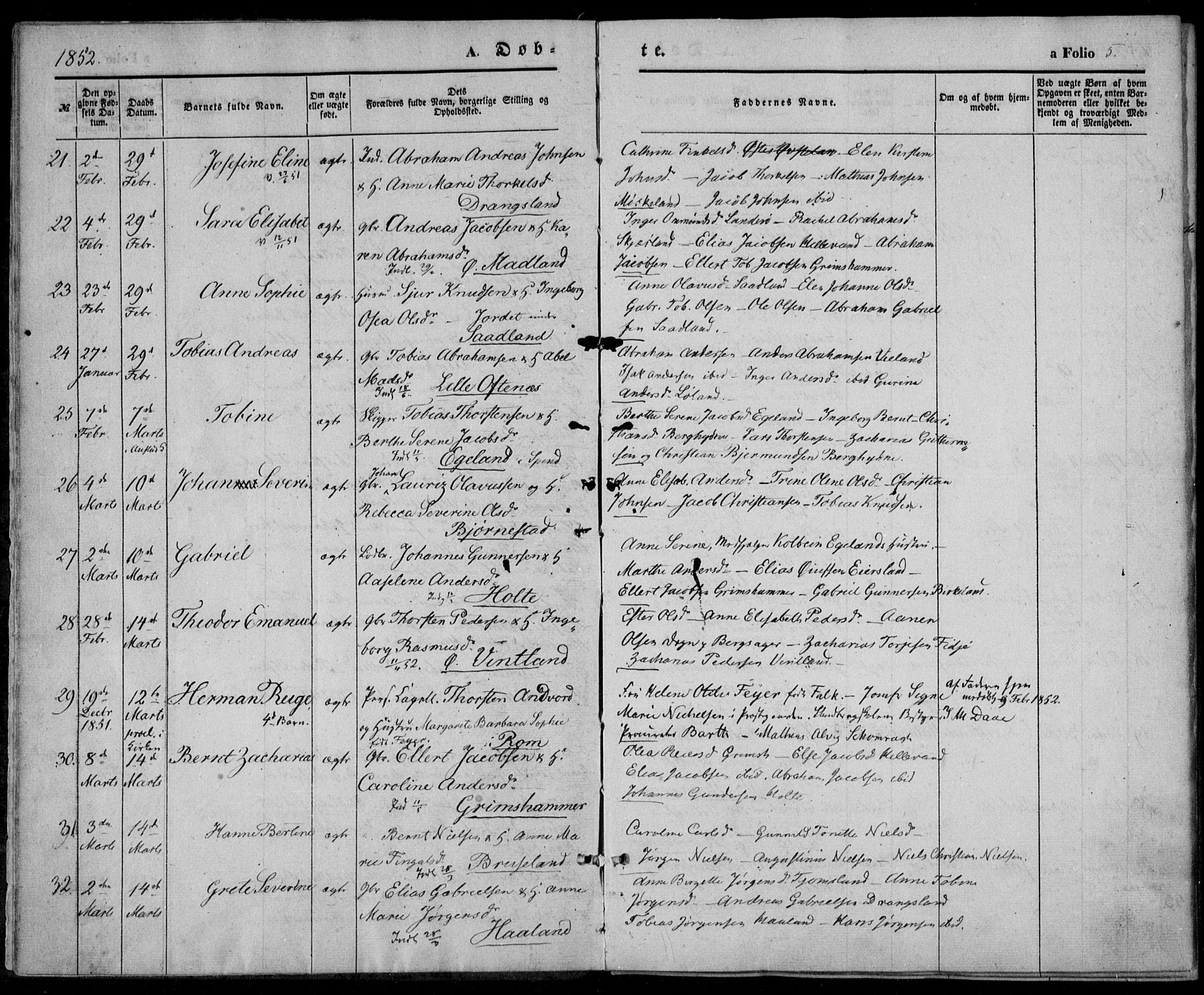 Lyngdal sokneprestkontor, AV/SAK-1111-0029/F/Fa/Fac/L0009: Parish register (official) no. A 9, 1852-1864, p. 5