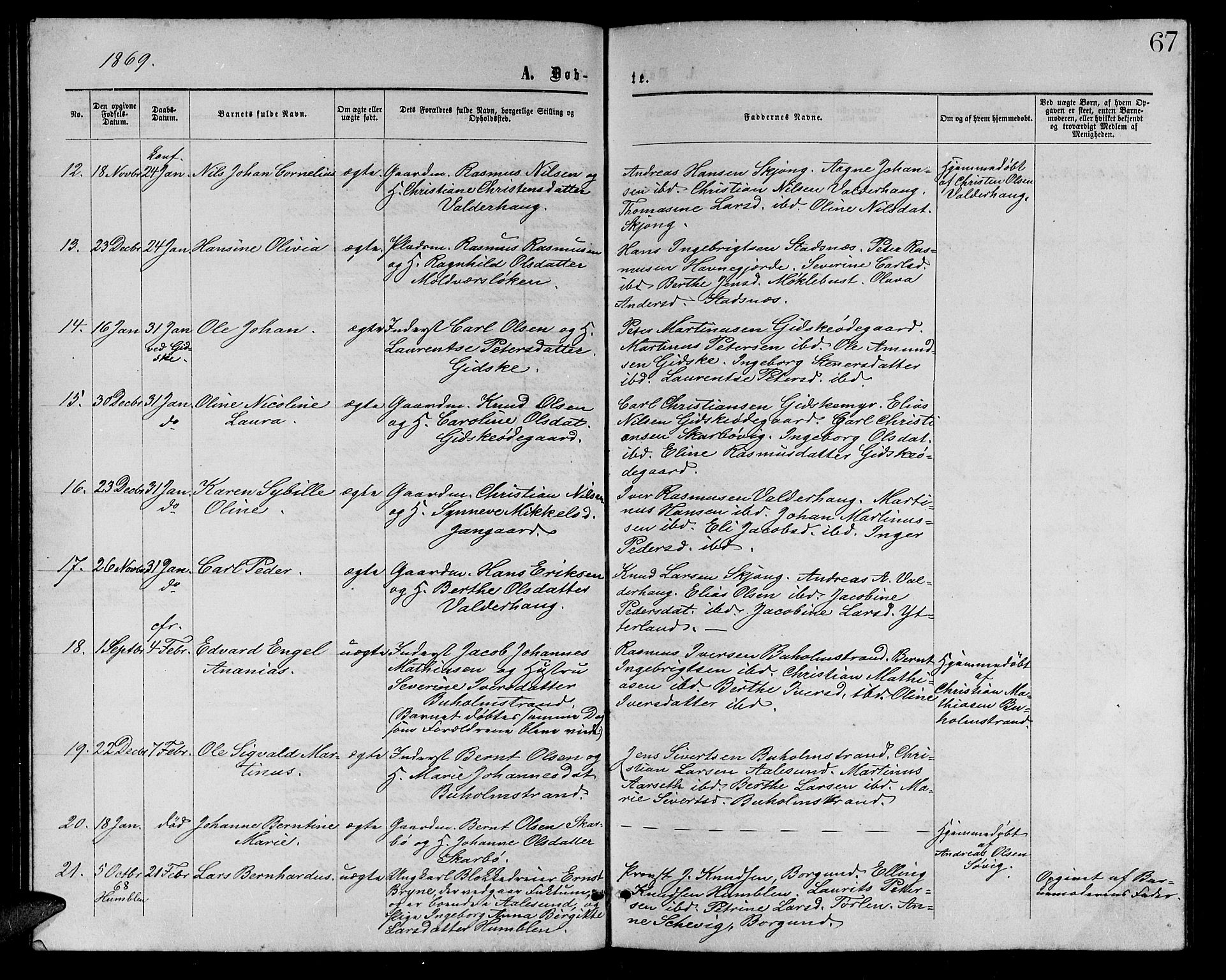 Ministerialprotokoller, klokkerbøker og fødselsregistre - Møre og Romsdal, AV/SAT-A-1454/528/L0428: Parish register (copy) no. 528C09, 1864-1880, p. 67