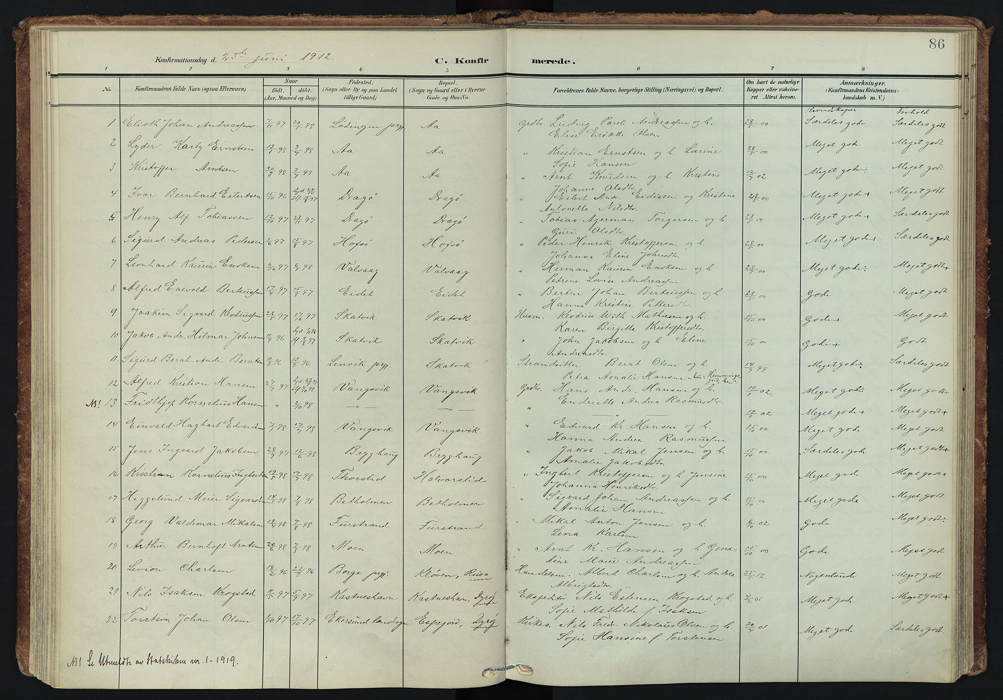 Tranøy sokneprestkontor, SATØ/S-1313/I/Ia/Iaa/L0014kirke: Parish register (official) no. 14, 1905-1919, p. 86