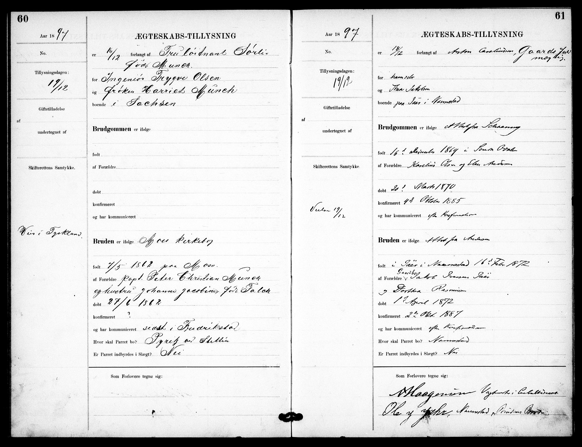 Garnisonsmenigheten Kirkebøker, SAO/A-10846/H/Ha/L0008: Banns register no. I 8, 1894-1908, p. 60-61