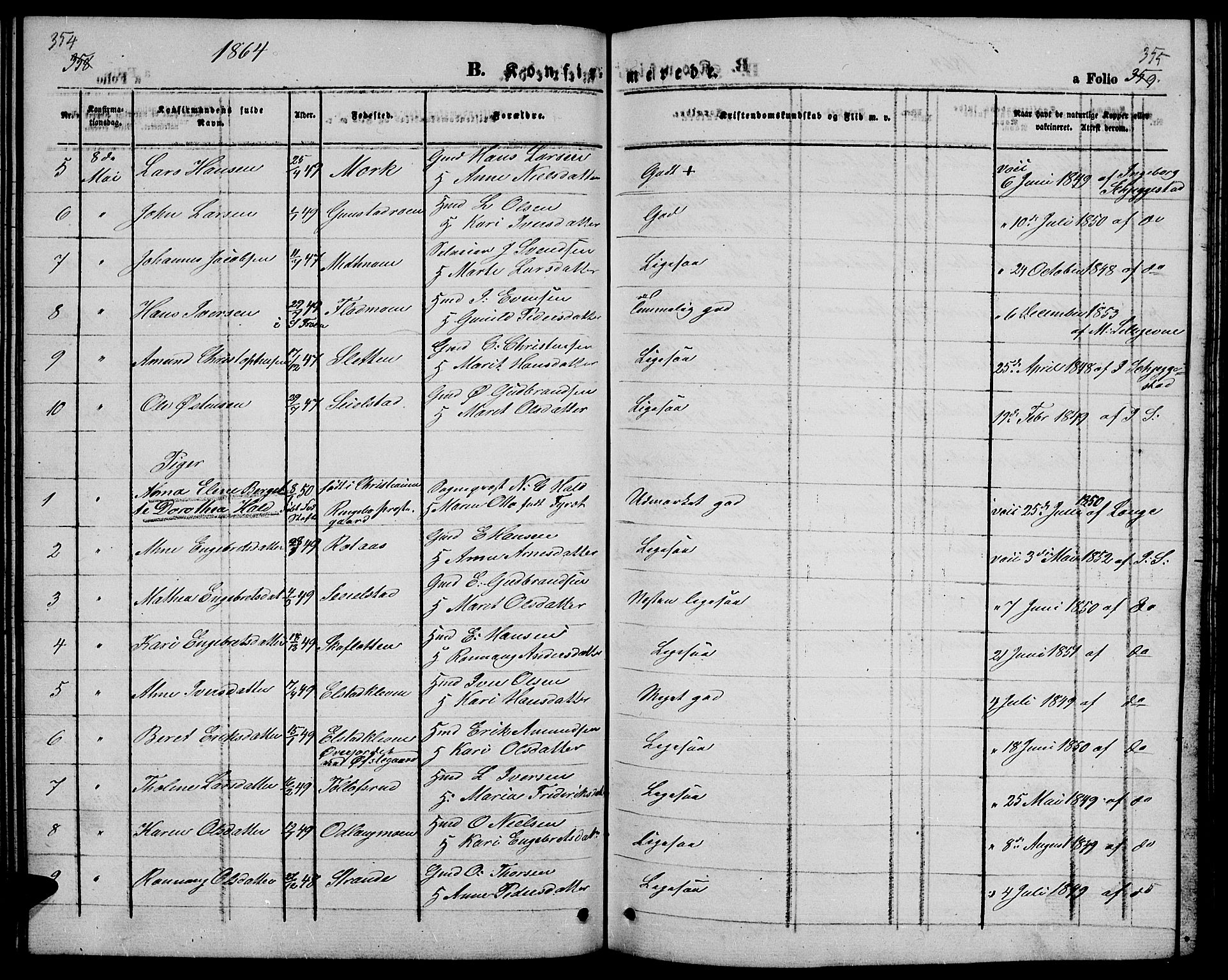 Ringebu prestekontor, AV/SAH-PREST-082/H/Ha/Hab/L0003: Parish register (copy) no. 3, 1854-1866, p. 354-355