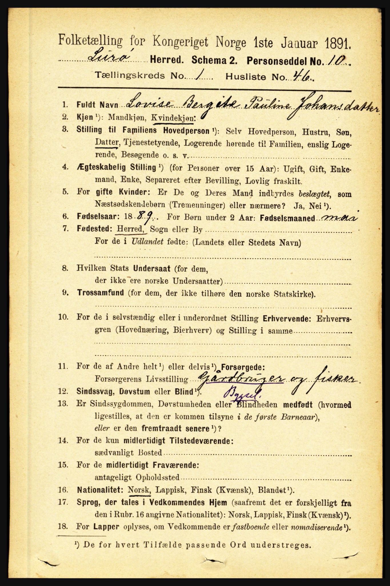 RA, 1891 census for 1834 Lurøy, 1891, p. 417