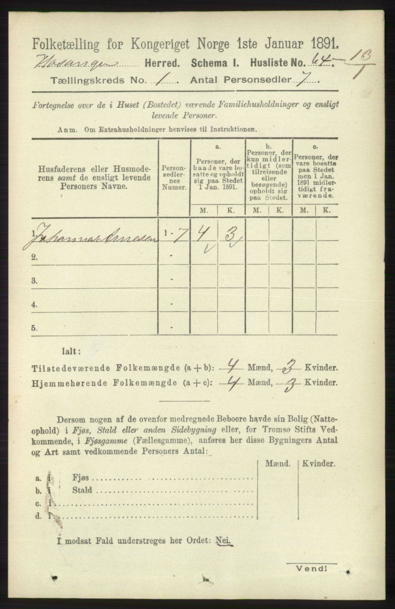RA, 1891 census for 1253 Hosanger, 1891, p. 93