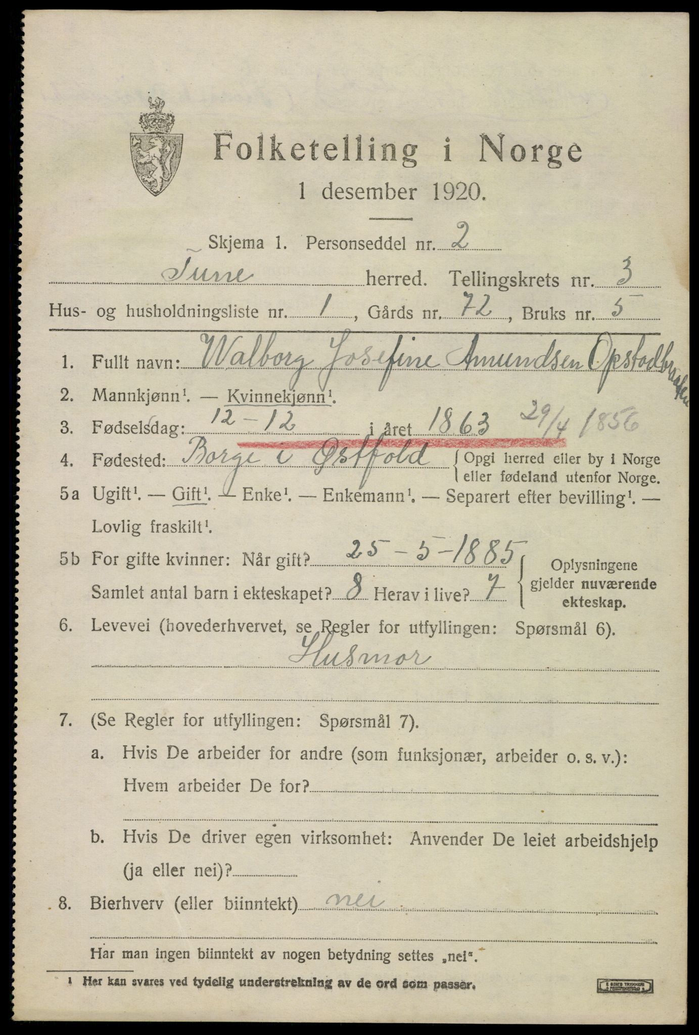 SAO, 1920 census for Tune, 1920, p. 3662