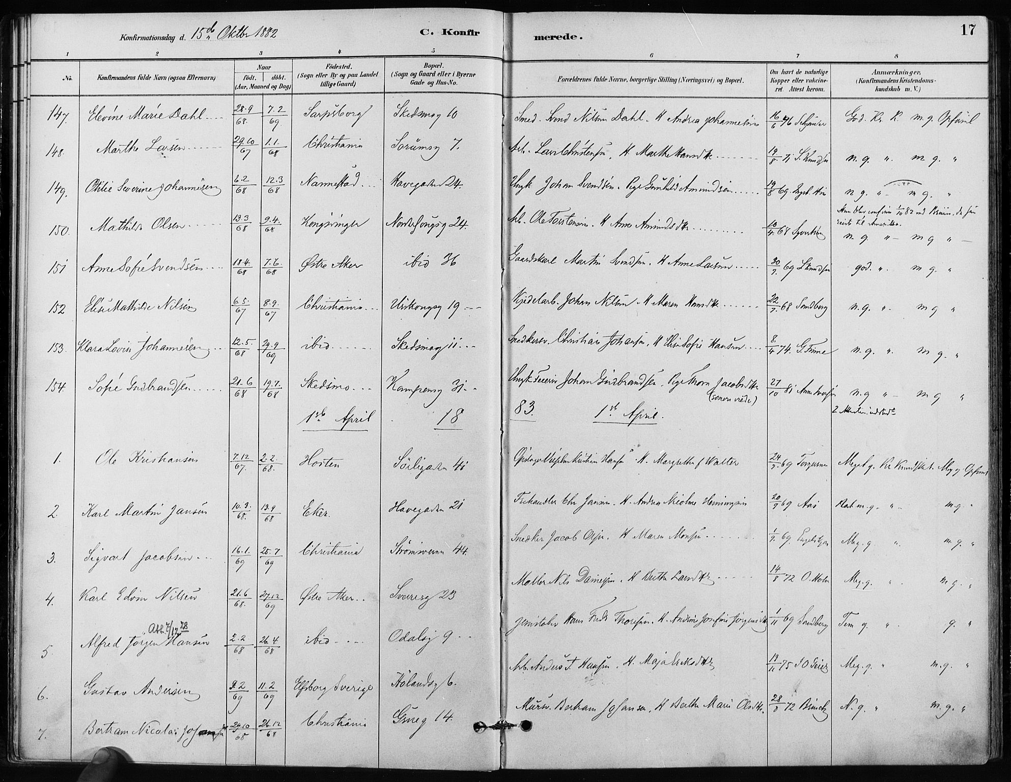 Kampen prestekontor Kirkebøker, SAO/A-10853/F/Fa/L0002: Parish register (official) no. I 2, 1880-1888, p. 17