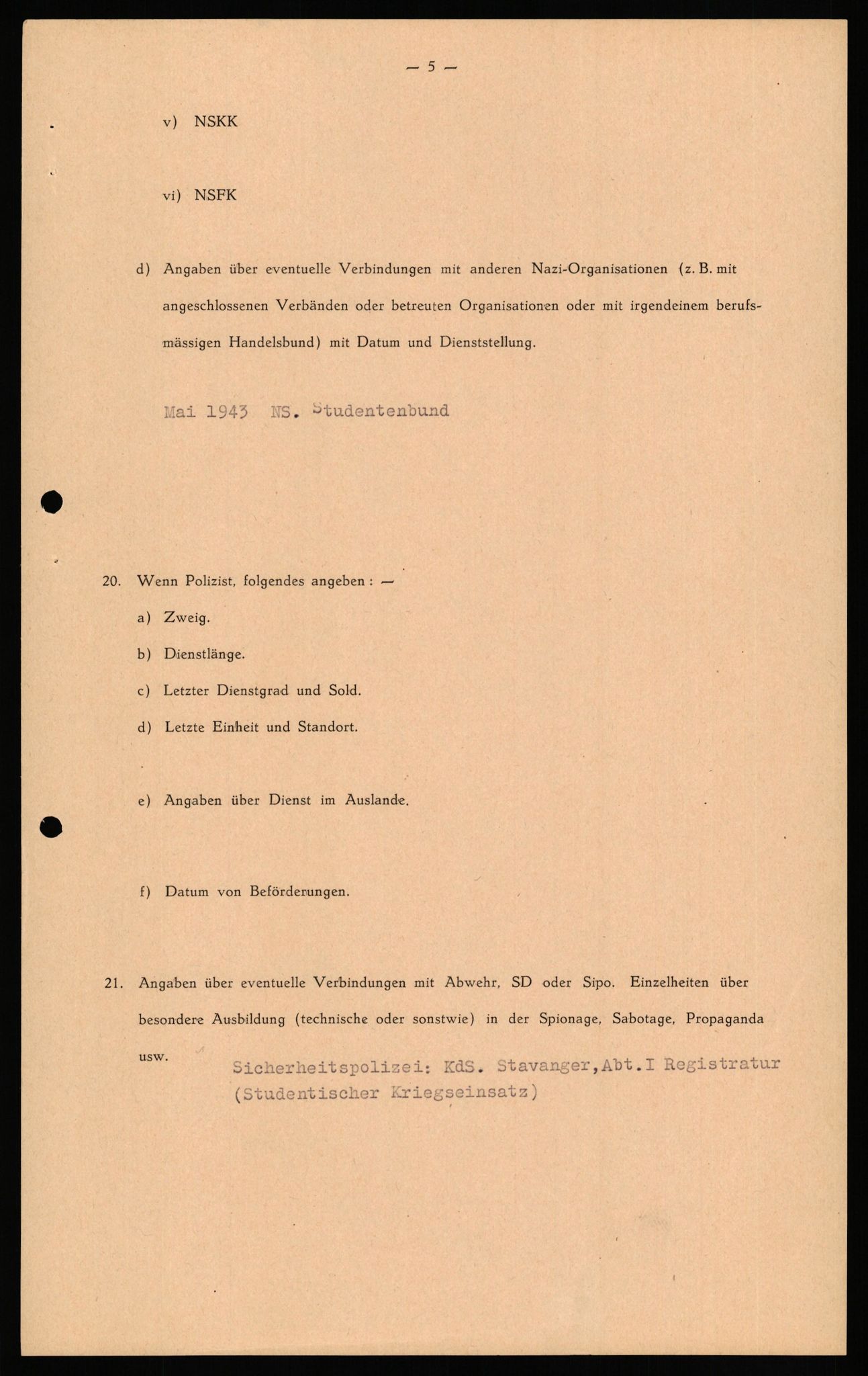 Forsvaret, Forsvarets overkommando II, RA/RAFA-3915/D/Db/L0033: CI Questionaires. Tyske okkupasjonsstyrker i Norge. Tyskere., 1945-1946, p. 460