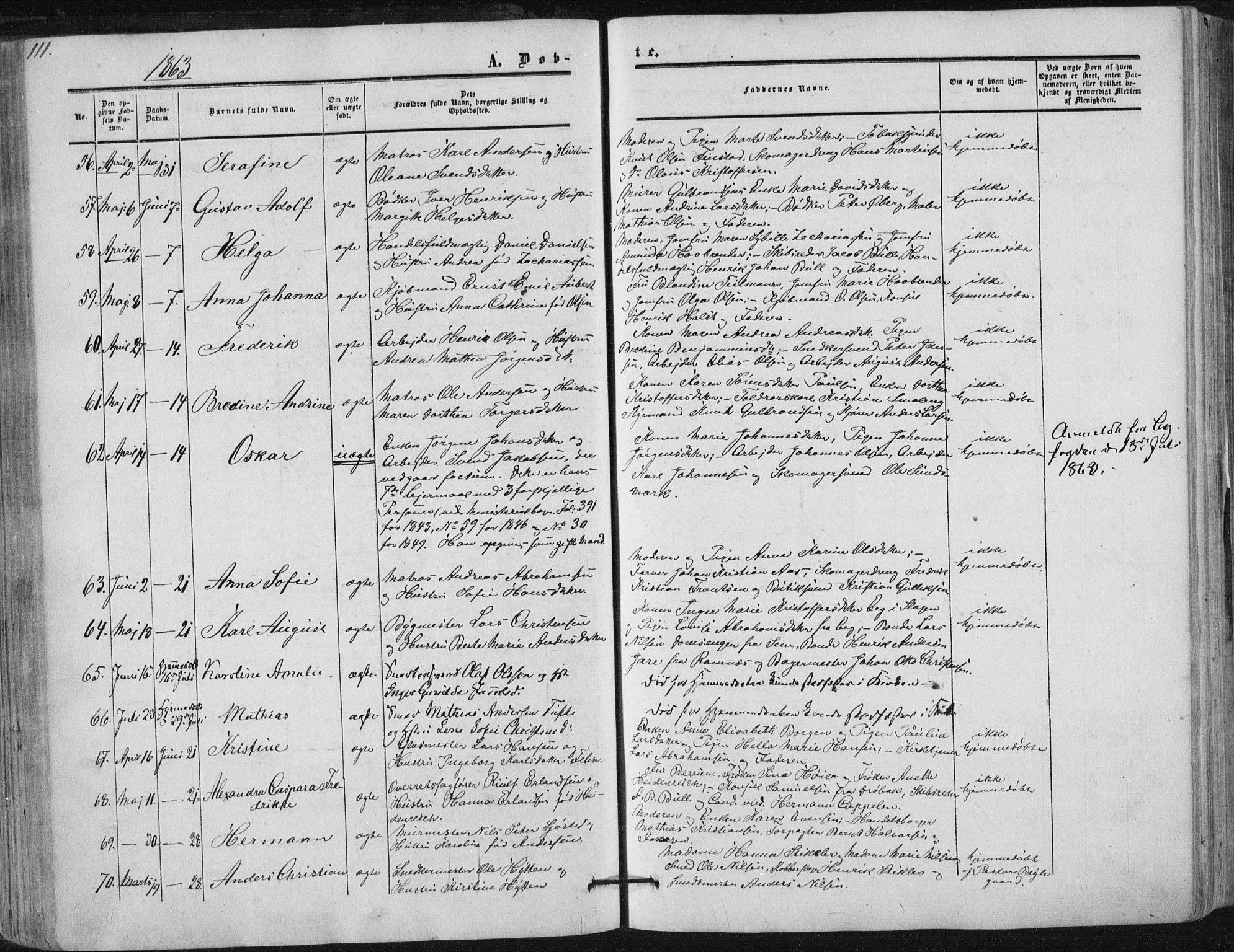 Tønsberg kirkebøker, AV/SAKO-A-330/F/Fa/L0008: Parish register (official) no. I 8, 1855-1864, p. 111