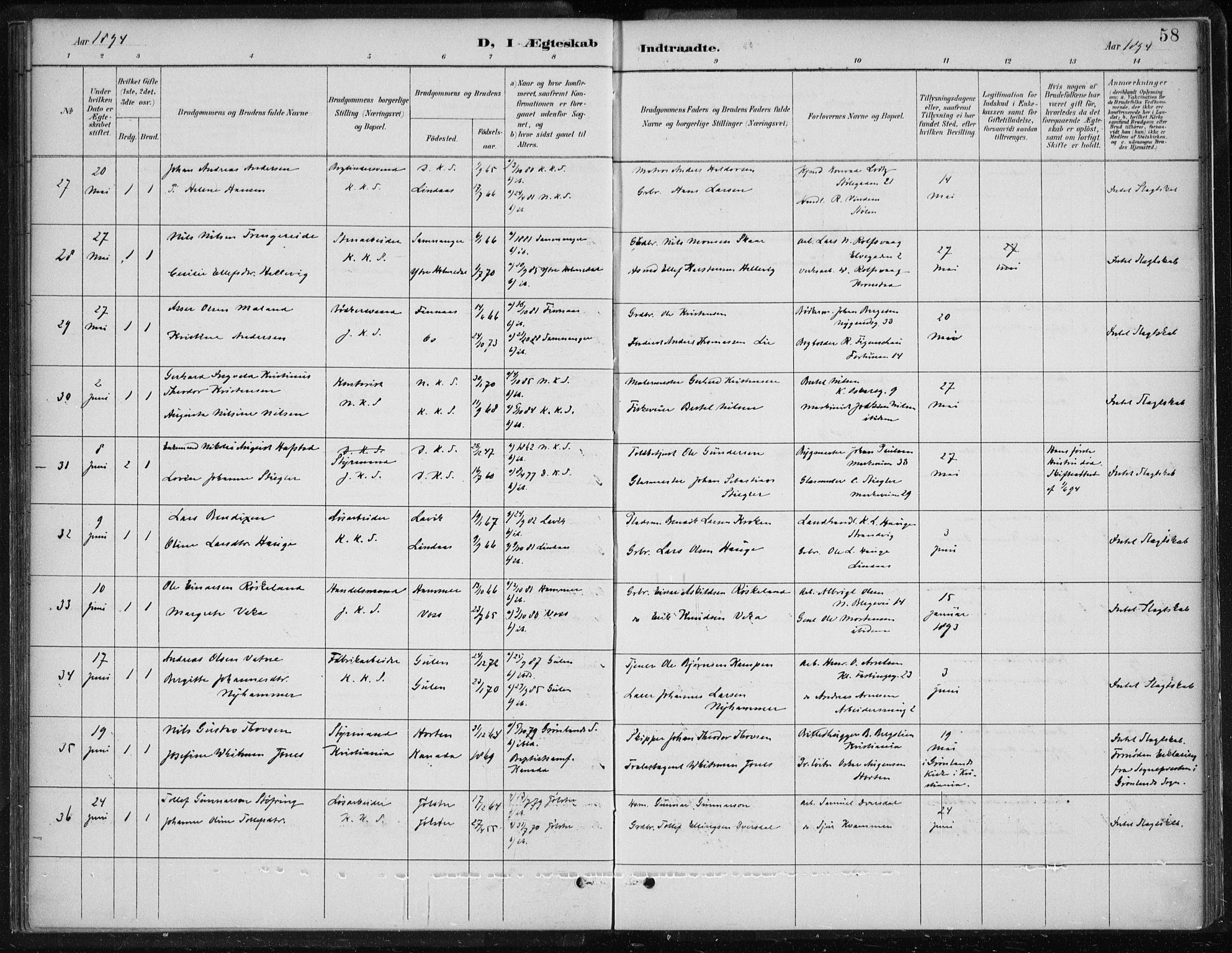 Korskirken sokneprestembete, AV/SAB-A-76101/H/Hab: Parish register (copy) no. D 3, 1887-1906, p. 58