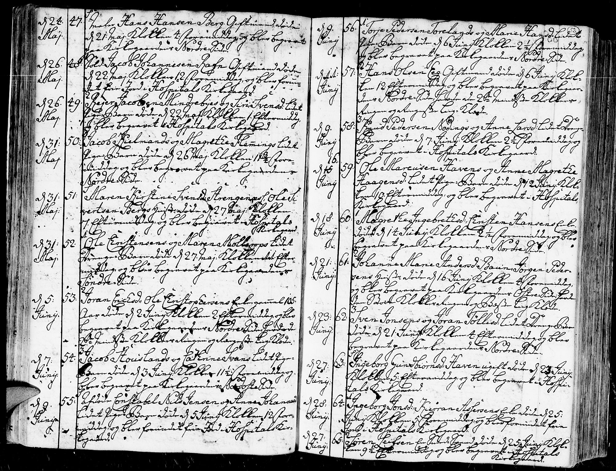 Kristiansand domprosti, AV/SAK-1112-0006/F/Fa/L0004: Parish register (official) no. A 4, 1762-1794, p. 52