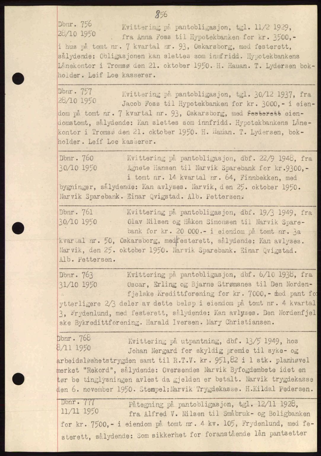 Narvik sorenskriveri, AV/SAT-A-0002/1/2/2C/2Ca: Mortgage book no. A18, 1941-1951, Diary no: : 756/1950