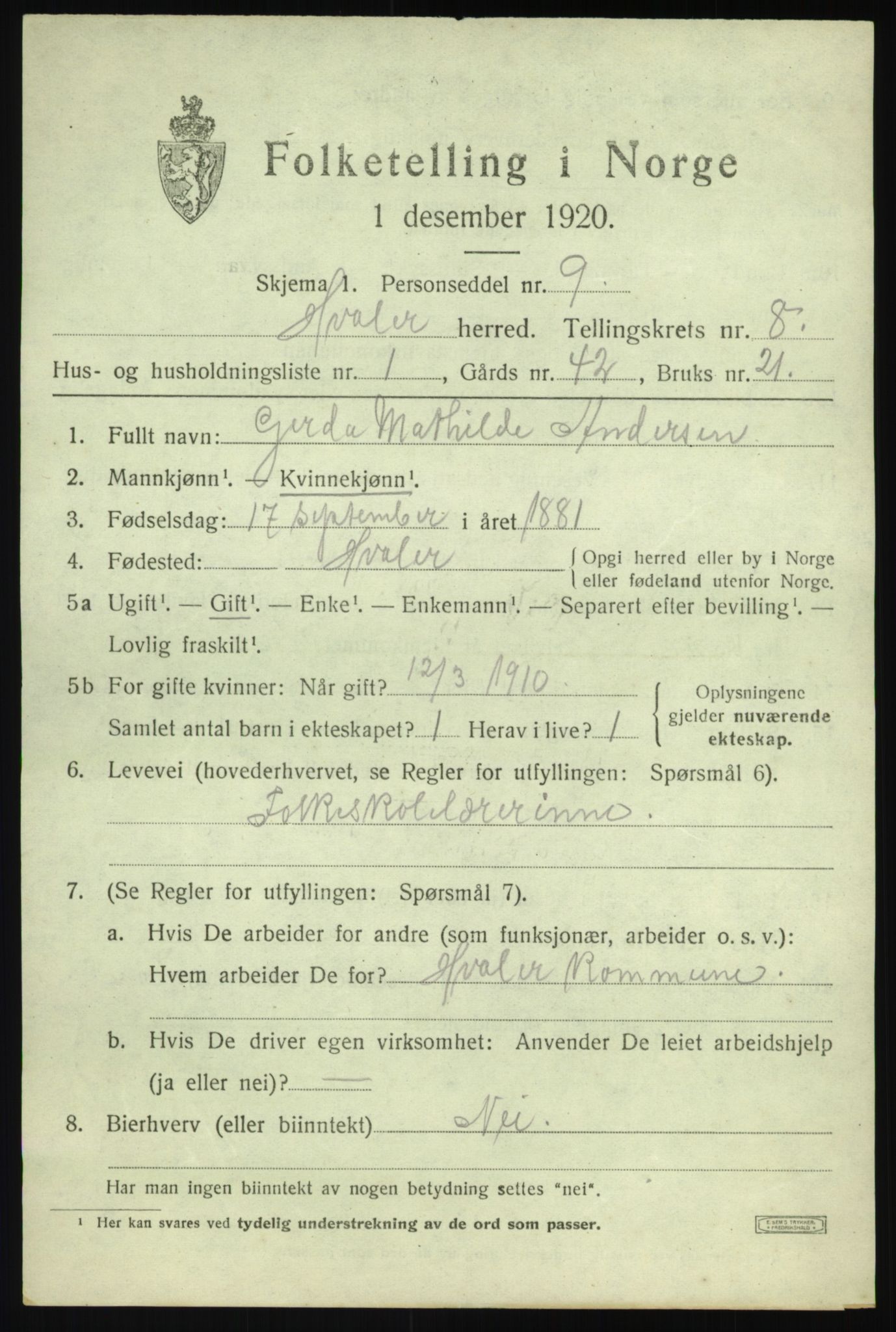 SAO, 1920 census for Hvaler, 1920, p. 7356