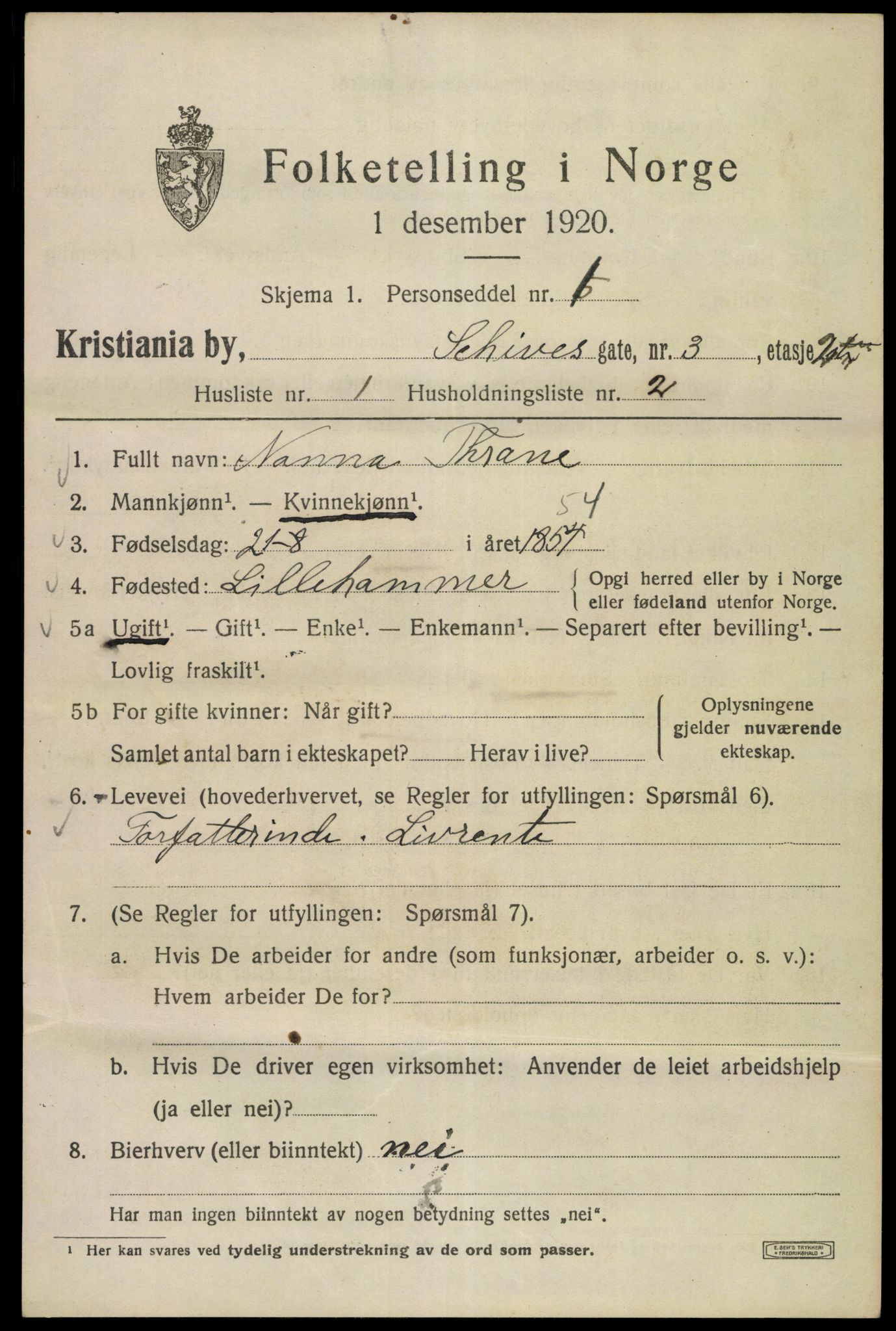 SAO, 1920 census for Kristiania, 1920, p. 487217