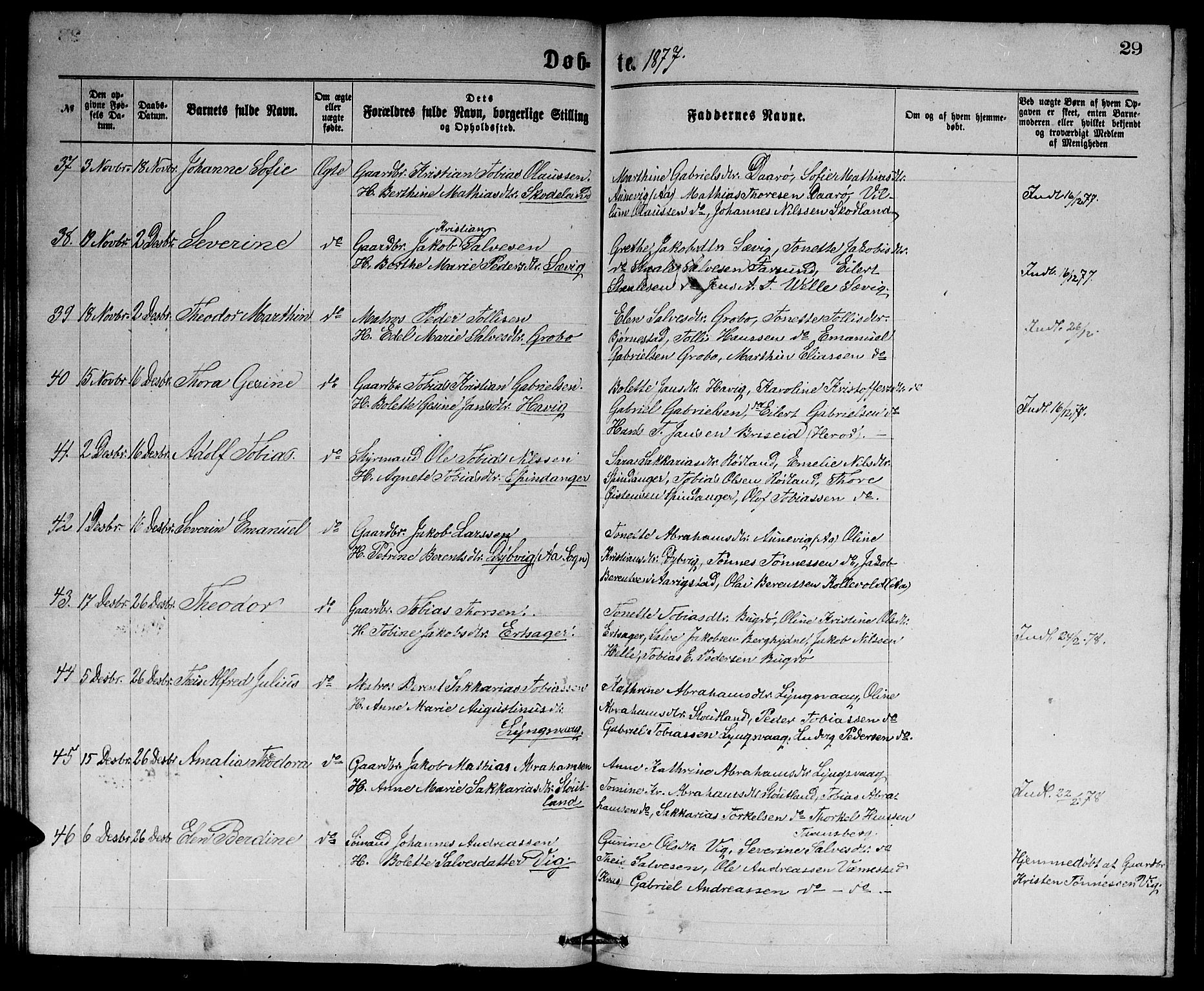 Herad sokneprestkontor, AV/SAK-1111-0018/F/Fb/Fbb/L0003: Parish register (copy) no. B 3, 1872-1889, p. 29