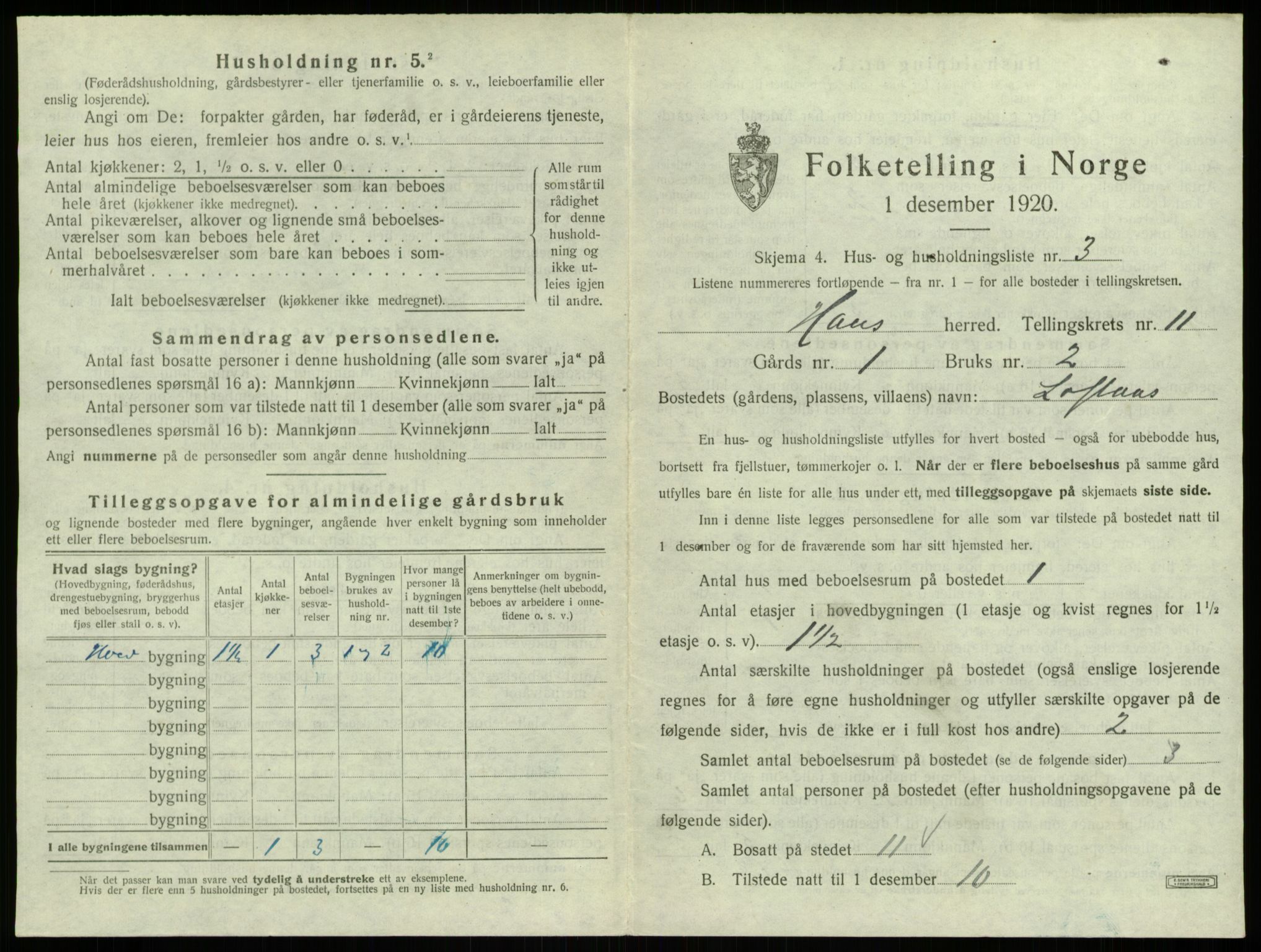 SAB, 1920 census for Haus, 1920, p. 817