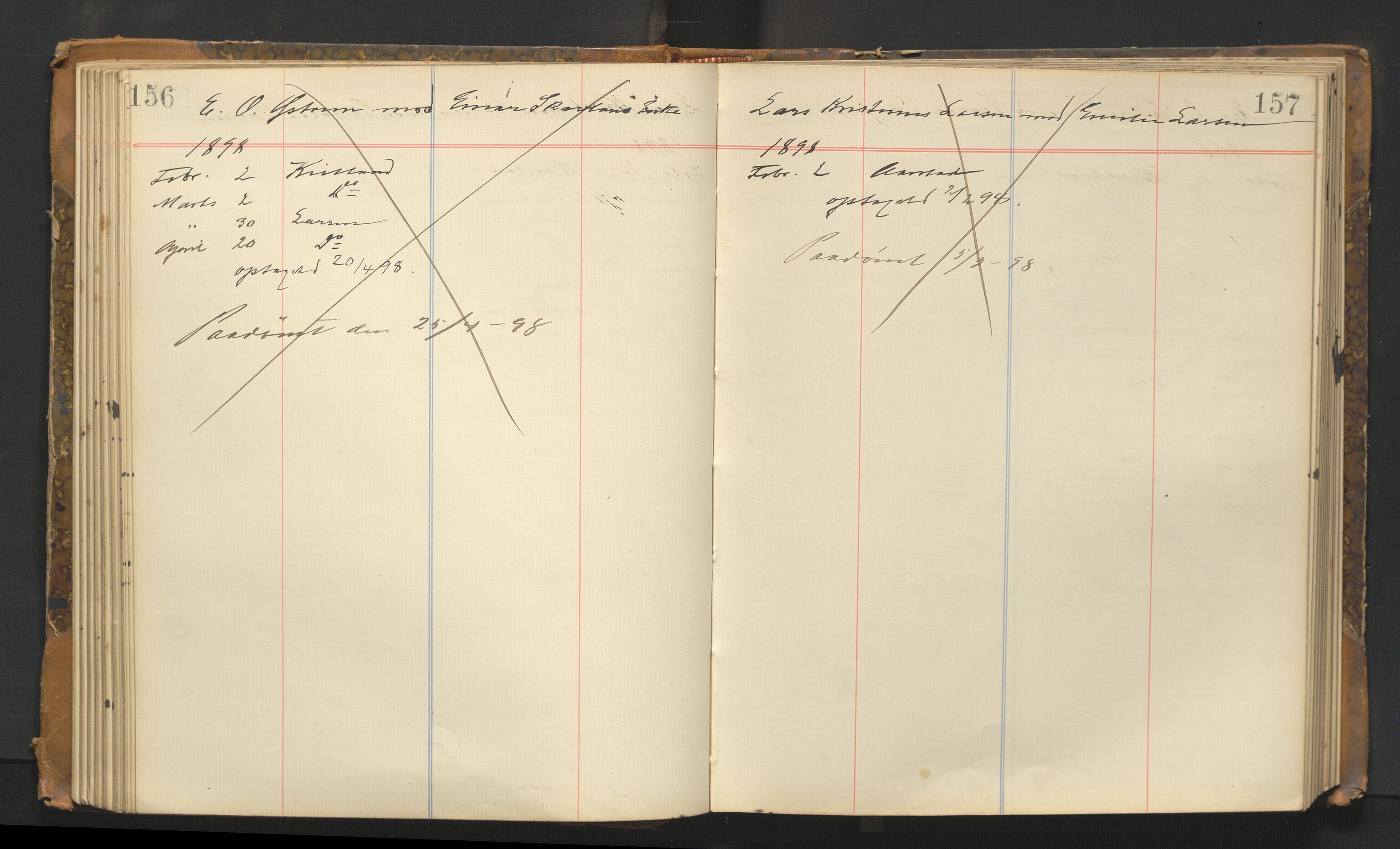 Stavanger byfogd, AV/SAST-A-101408/001/3/32/32A/L0002: Saksliste for Stavanger byting, 1894-1900, p. 156-157