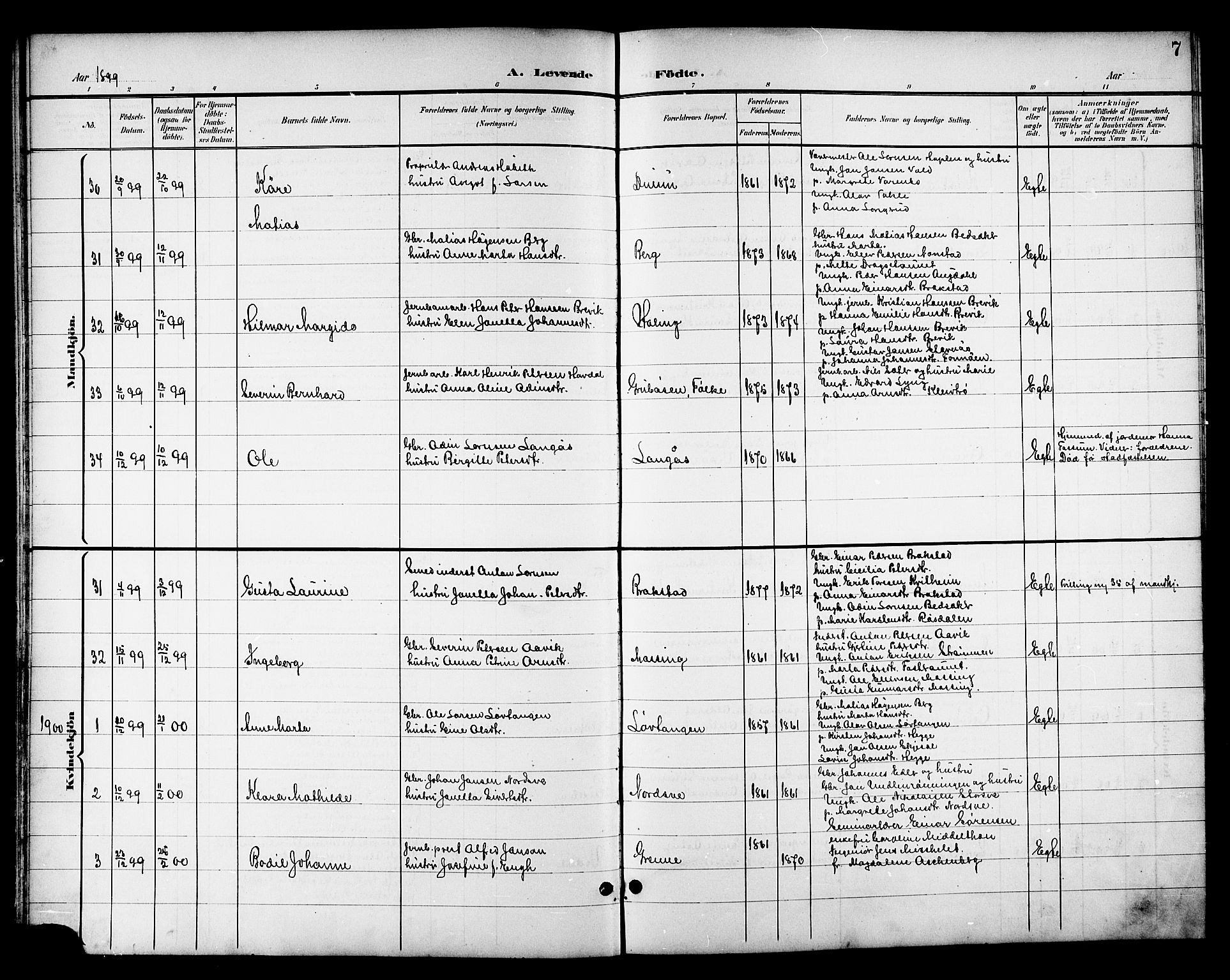 Ministerialprotokoller, klokkerbøker og fødselsregistre - Nord-Trøndelag, SAT/A-1458/714/L0135: Parish register (copy) no. 714C04, 1899-1918, p. 7