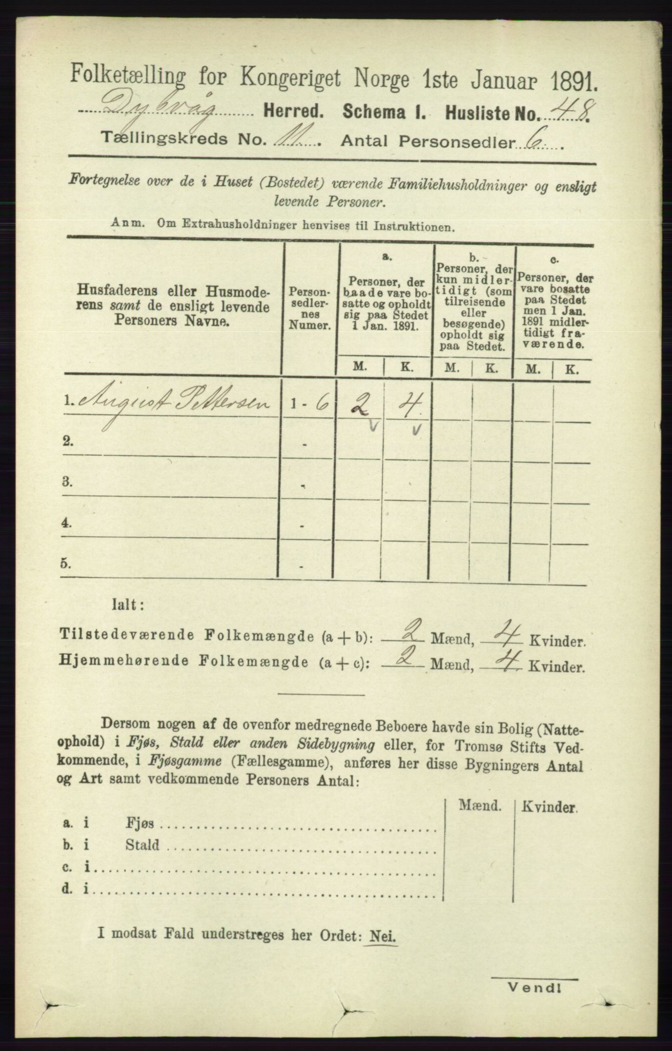 RA, 1891 census for 0915 Dypvåg, 1891, p. 4291