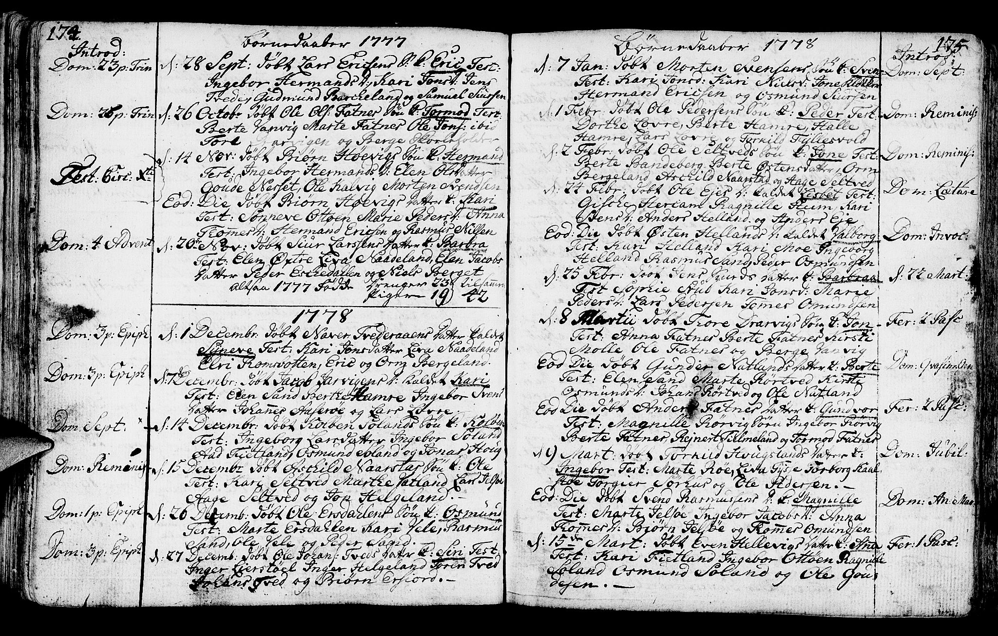 Jelsa sokneprestkontor, SAST/A-101842/01/IV: Parish register (official) no. A 3, 1768-1796, p. 174-175