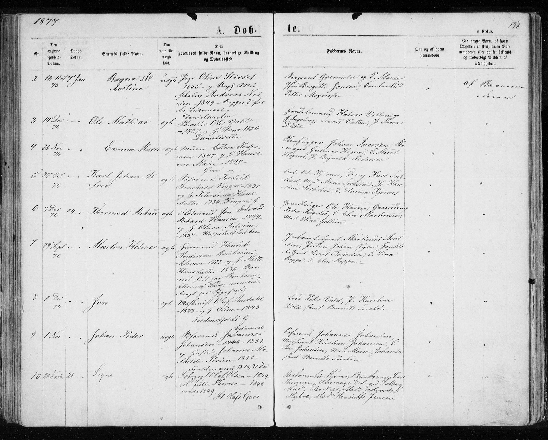 Ministerialprotokoller, klokkerbøker og fødselsregistre - Sør-Trøndelag, SAT/A-1456/601/L0054: Parish register (official) no. 601A22, 1866-1877, p. 198