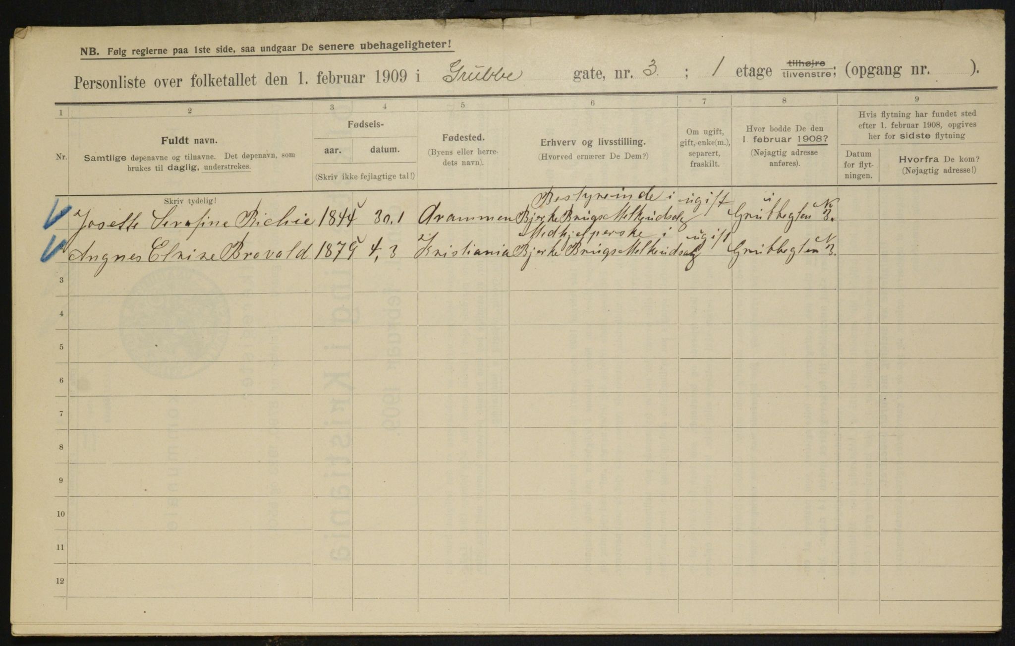 OBA, Municipal Census 1909 for Kristiania, 1909, p. 27448