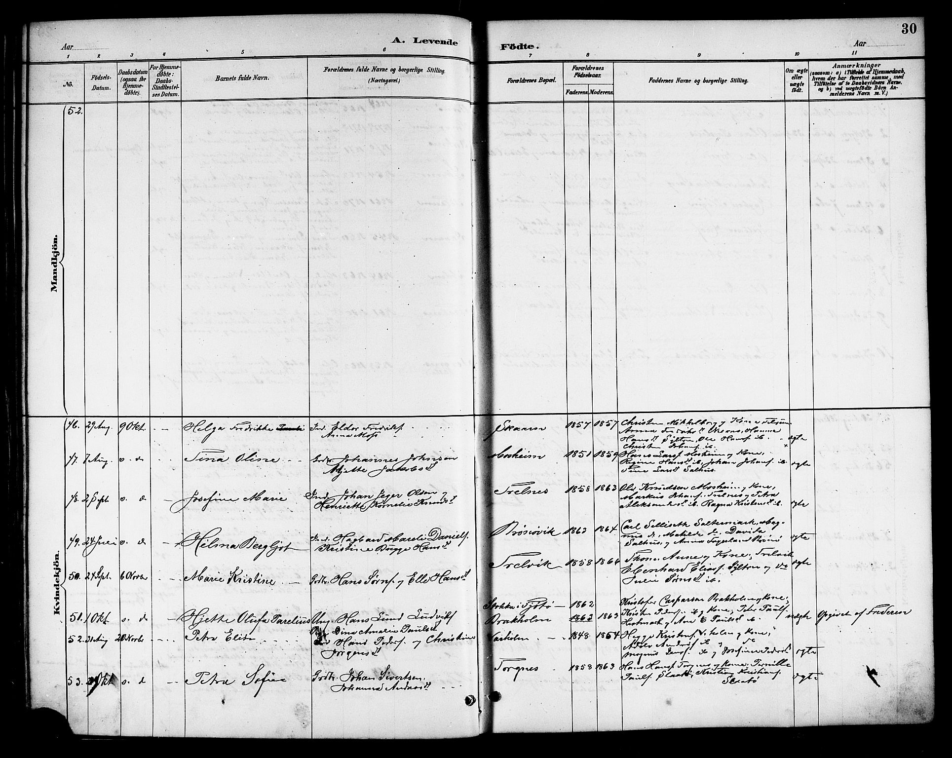 Ministerialprotokoller, klokkerbøker og fødselsregistre - Nordland, SAT/A-1459/813/L0213: Parish register (copy) no. 813C05, 1887-1903, p. 30