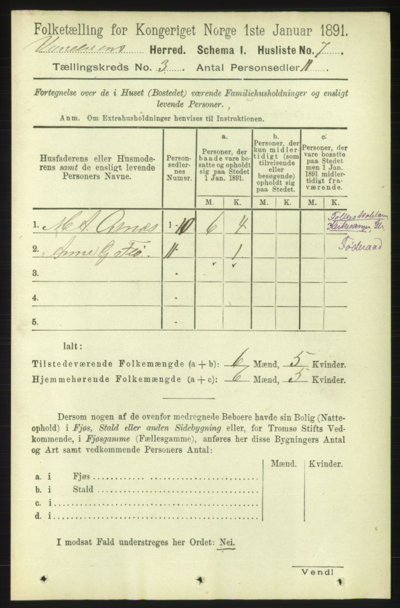 RA, 1891 census for 1511 Vanylven, 1891, p. 1181