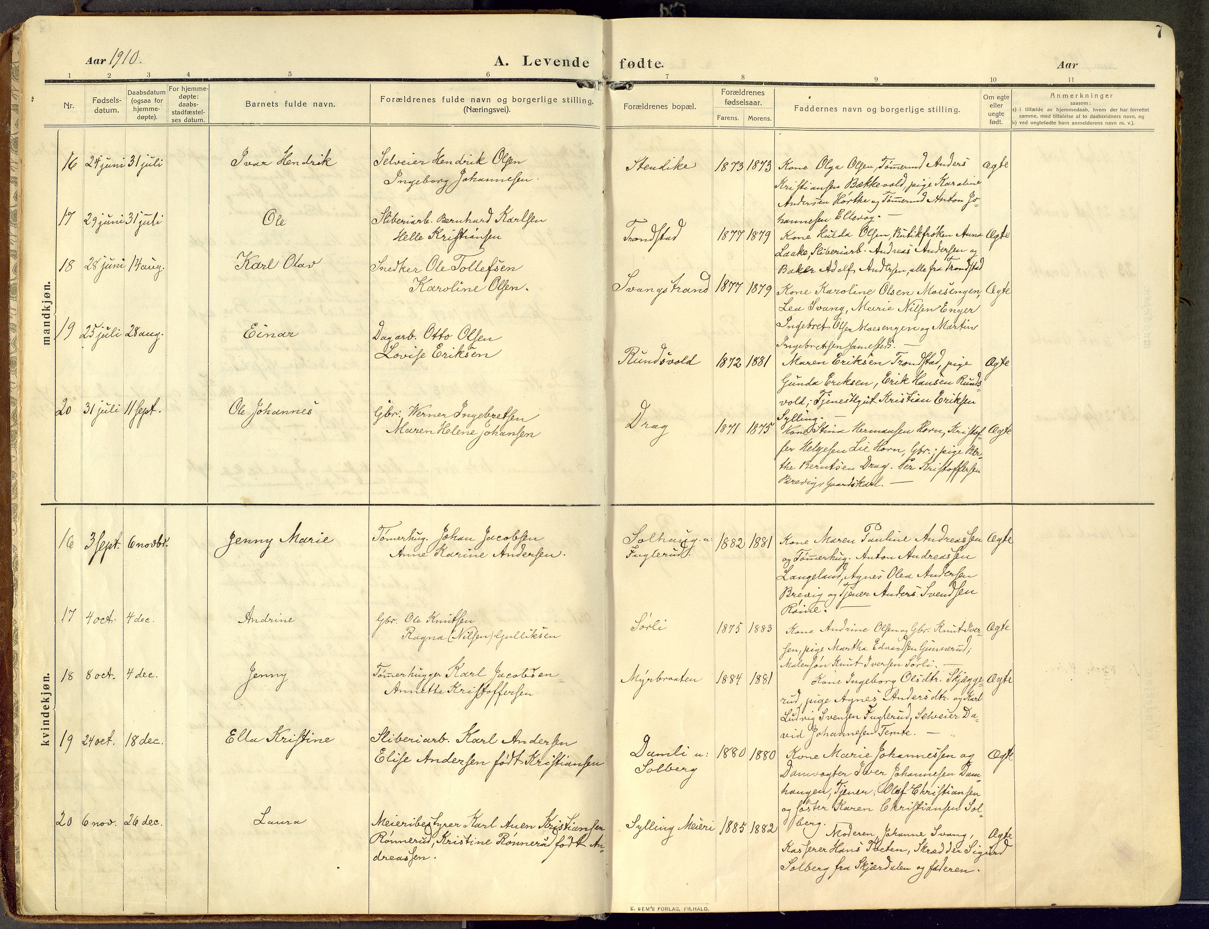 Lier kirkebøker, AV/SAKO-A-230/F/Fc/L0001: Parish register (official) no. III 1, 1906-1936, p. 7