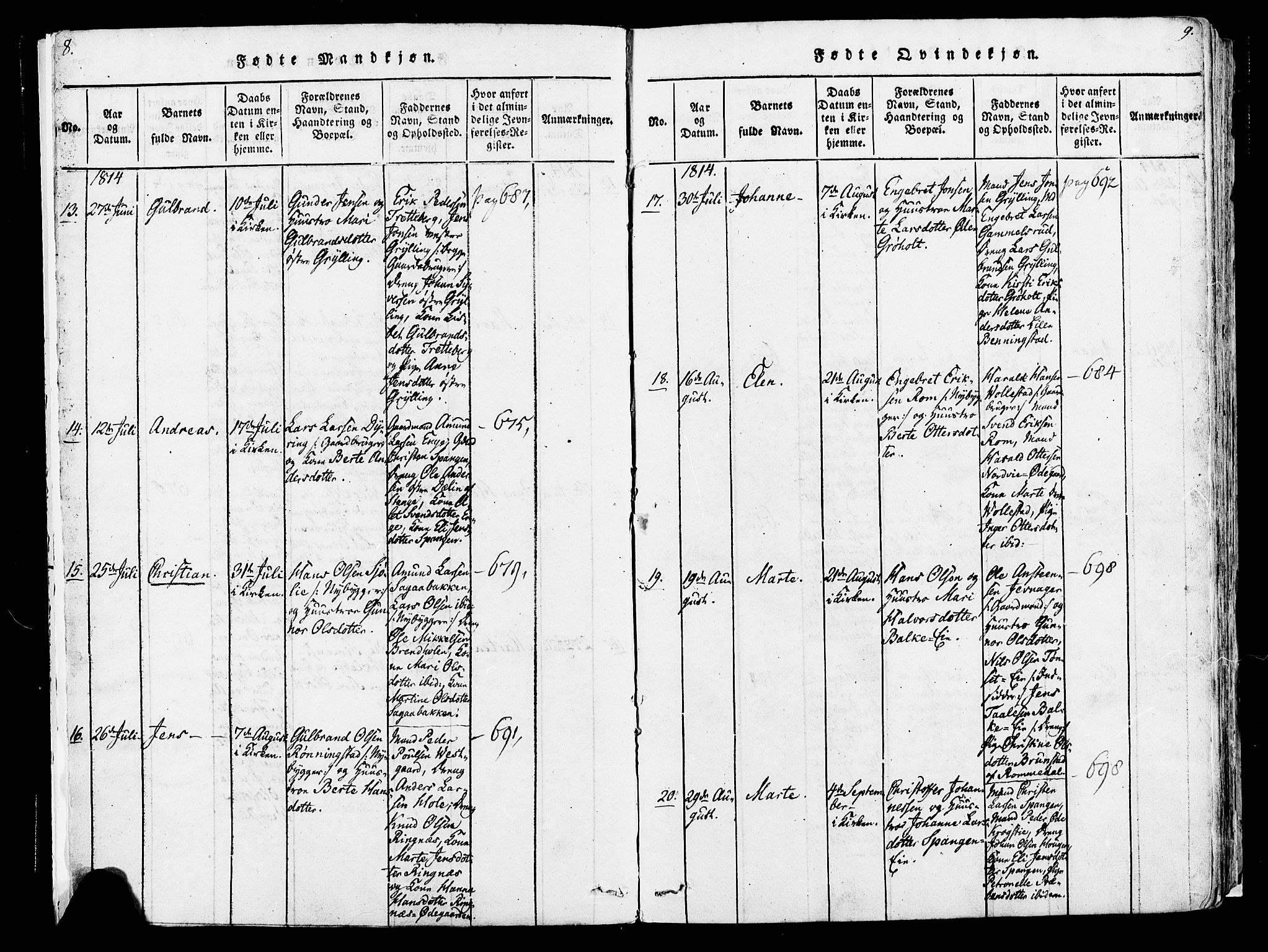 Løten prestekontor, AV/SAH-PREST-022/K/Ka/L0005: Parish register (official) no. 5, 1814-1832, p. 8-9