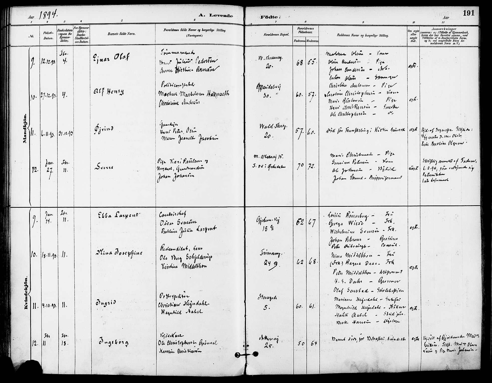 Gamle Aker prestekontor Kirkebøker, AV/SAO-A-10617a/F/L0008: Parish register (official) no. 8, 1887-1896, p. 191