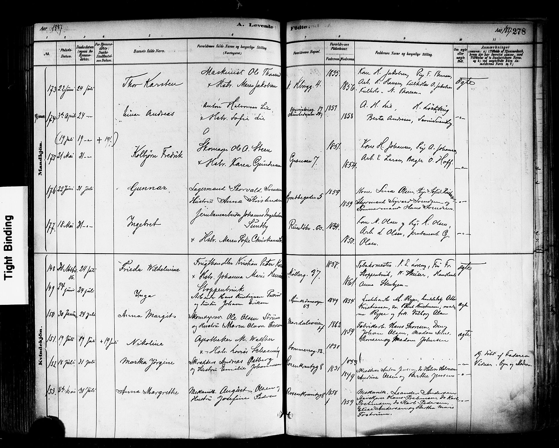 Trefoldighet prestekontor Kirkebøker, SAO/A-10882/F/Fa/L0005: Parish register (official) no. I 5, 1881-1891, p. 278