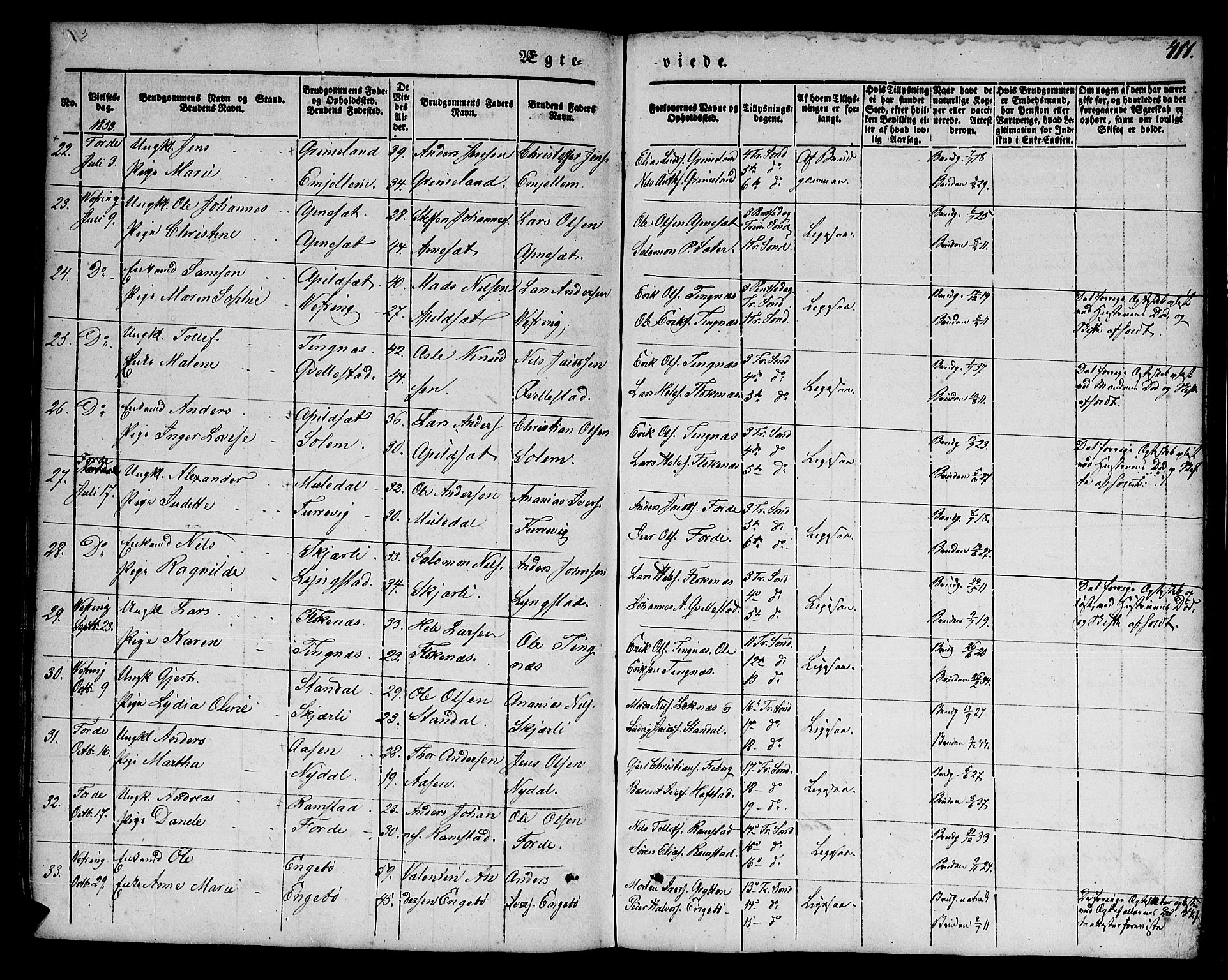 Førde sokneprestembete, SAB/A-79901/H/Haa/Haaa/L0007: Parish register (official) no. A 7, 1843-1860, p. 411