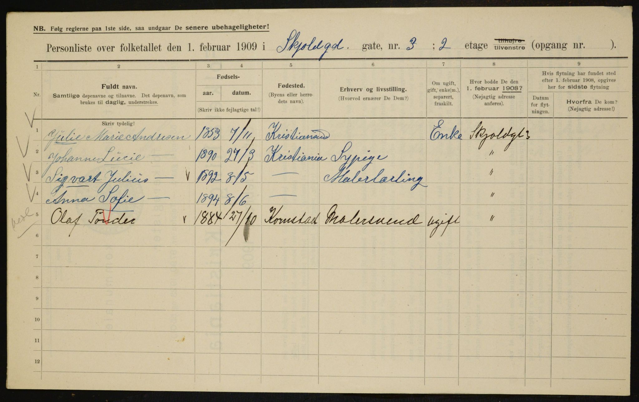 OBA, Municipal Census 1909 for Kristiania, 1909, p. 87208