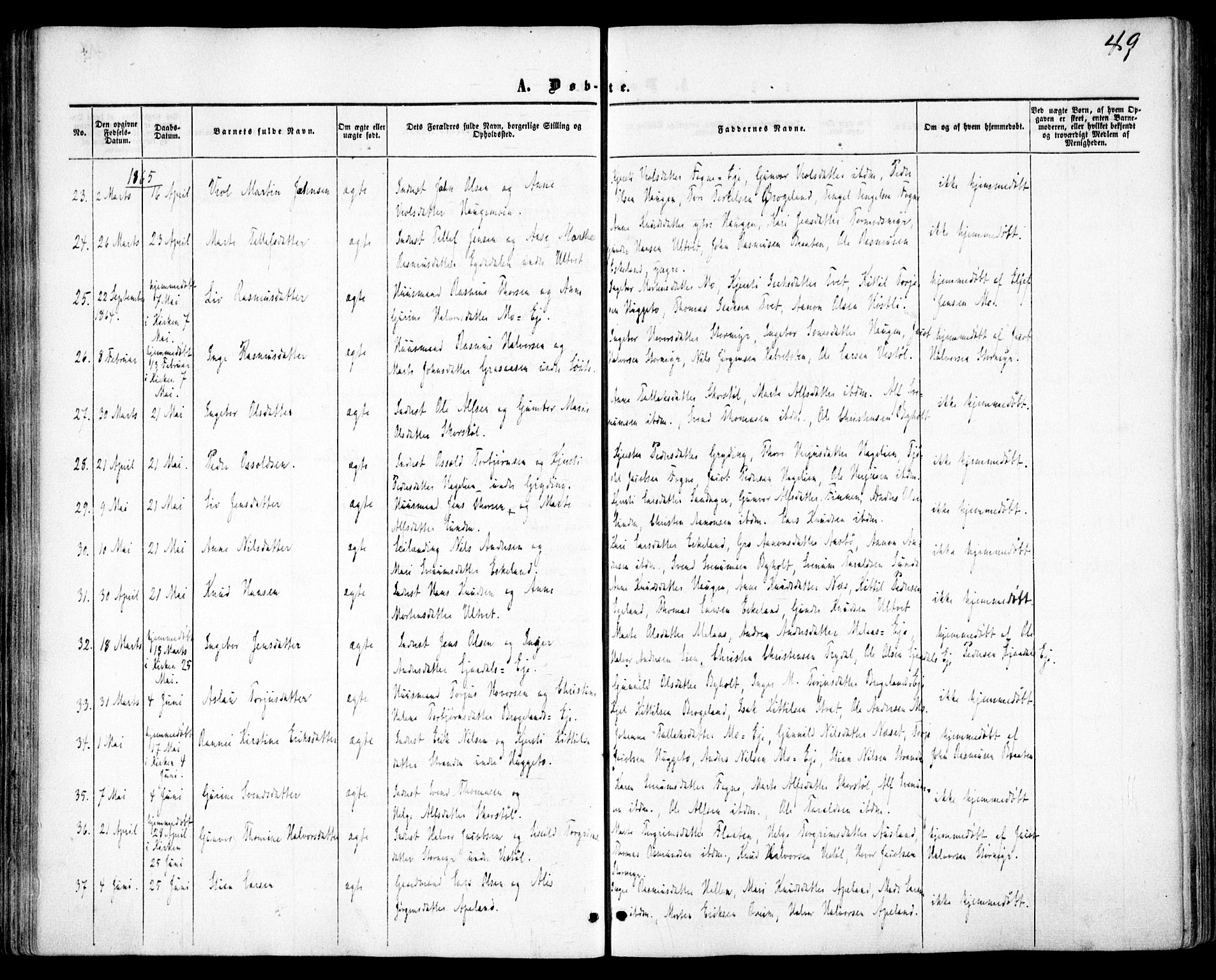 Gjerstad sokneprestkontor, AV/SAK-1111-0014/F/Fa/Faa/L0007: Parish register (official) no. A 7, 1858-1875, p. 49