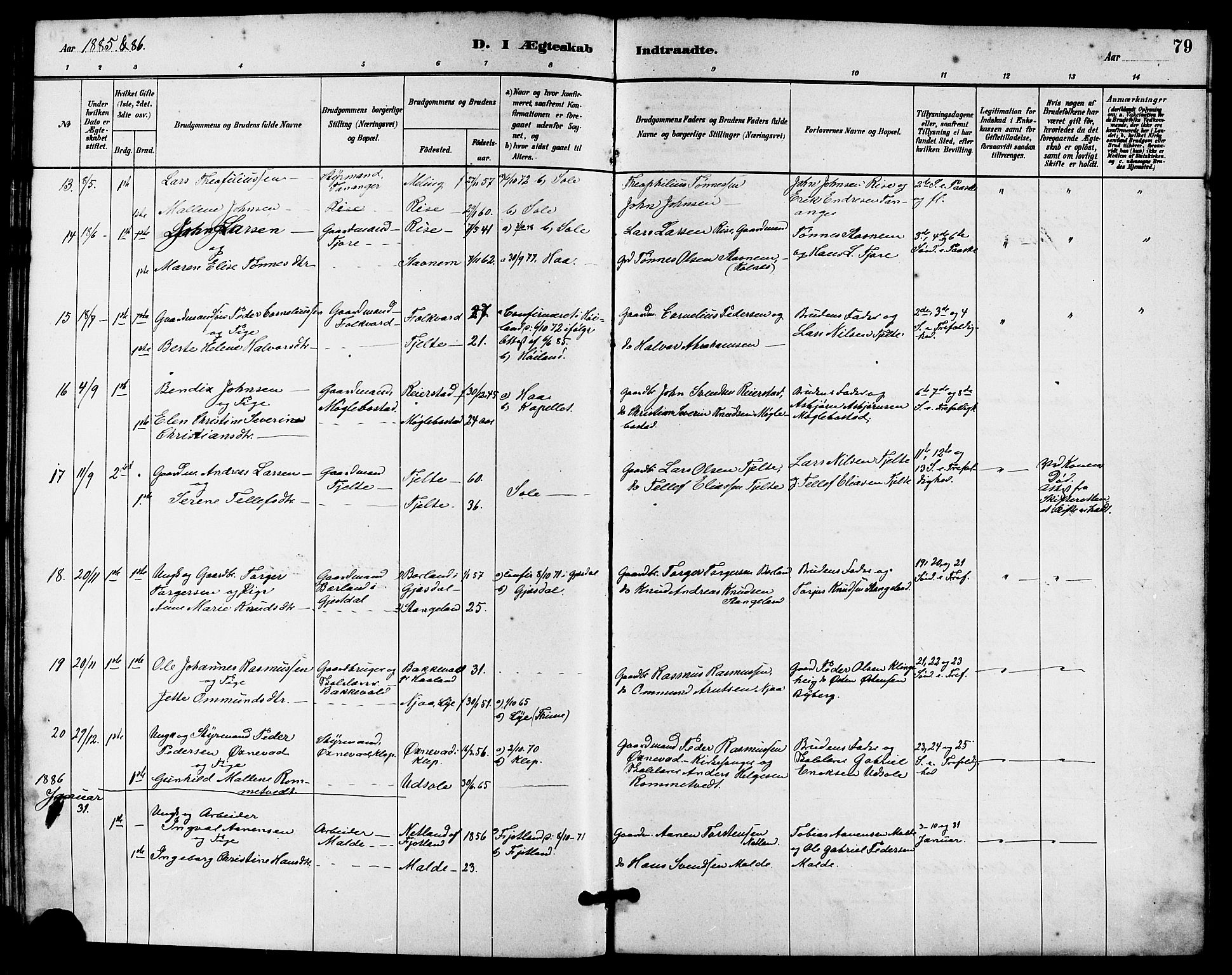Håland sokneprestkontor, SAST/A-101802/001/30BA/L0010: Parish register (official) no. A 9, 1883-1888, p. 79