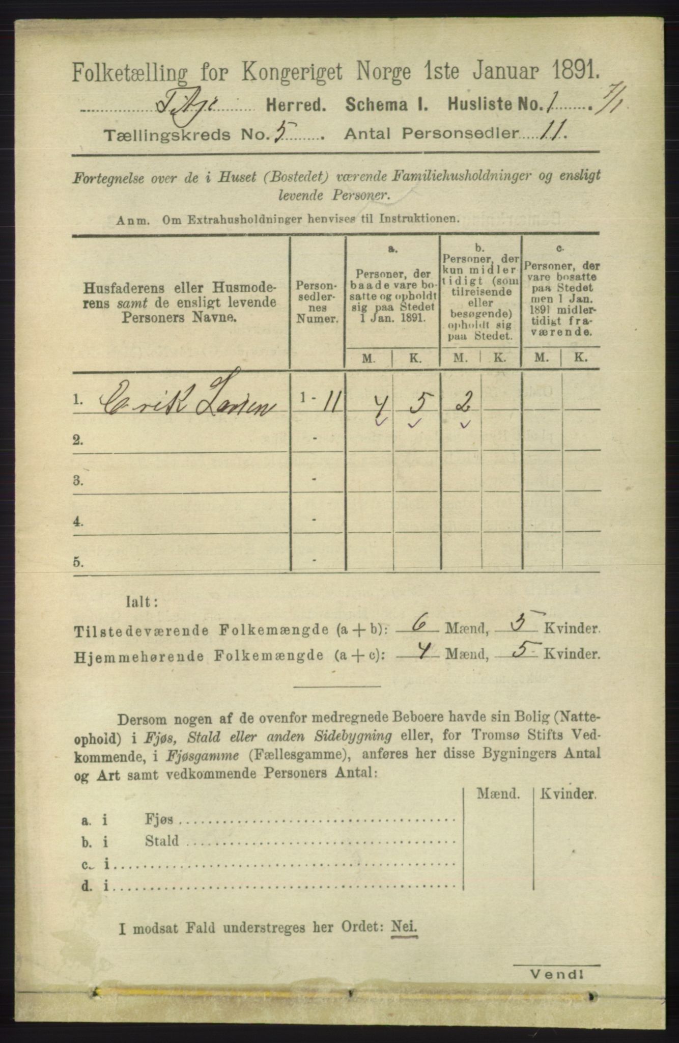 RA, 1891 census for 1222 Fitjar, 1891, p. 1677